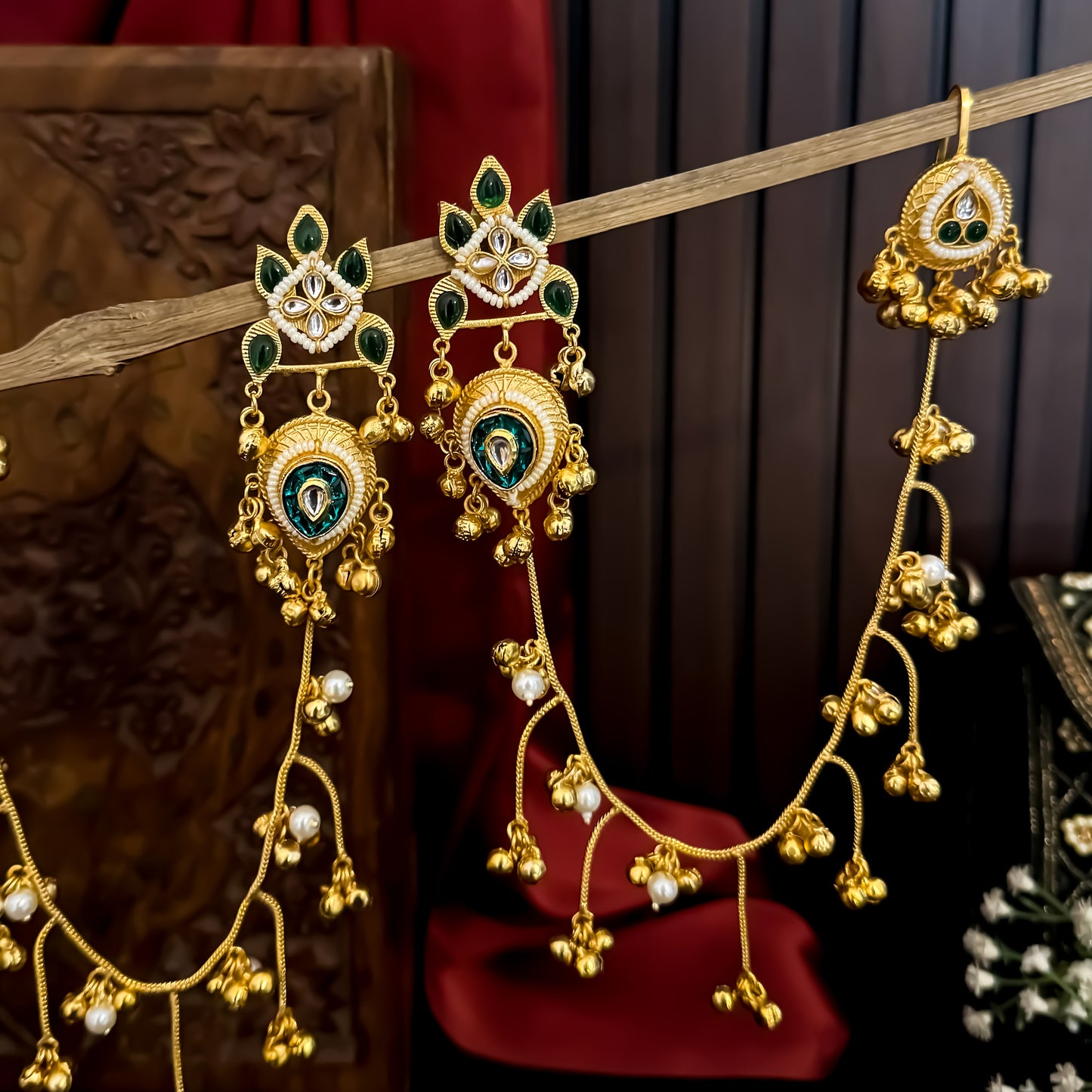 Afsana Premium Kashmiri Brass Sahara/Earchain Earrings- Green