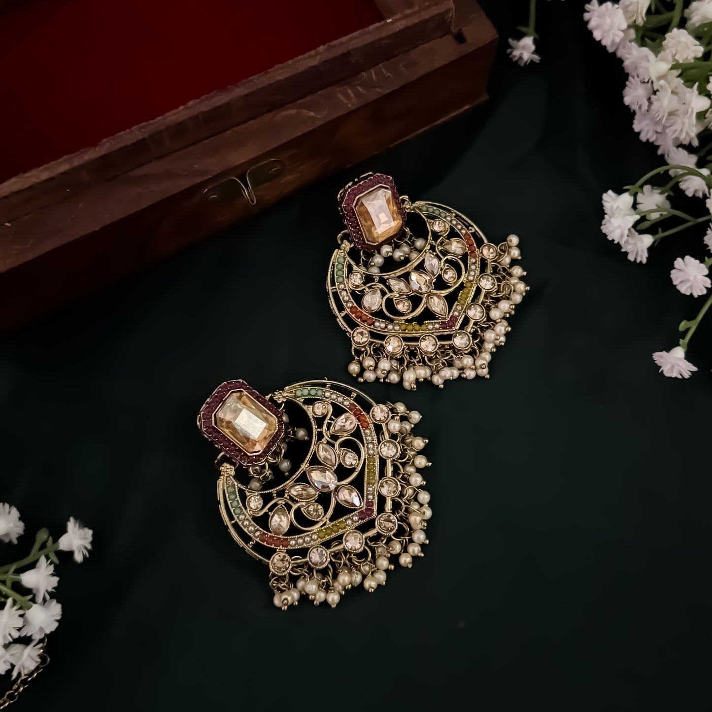 Miraj Jadau Reverse AD Necklace Set - Multi