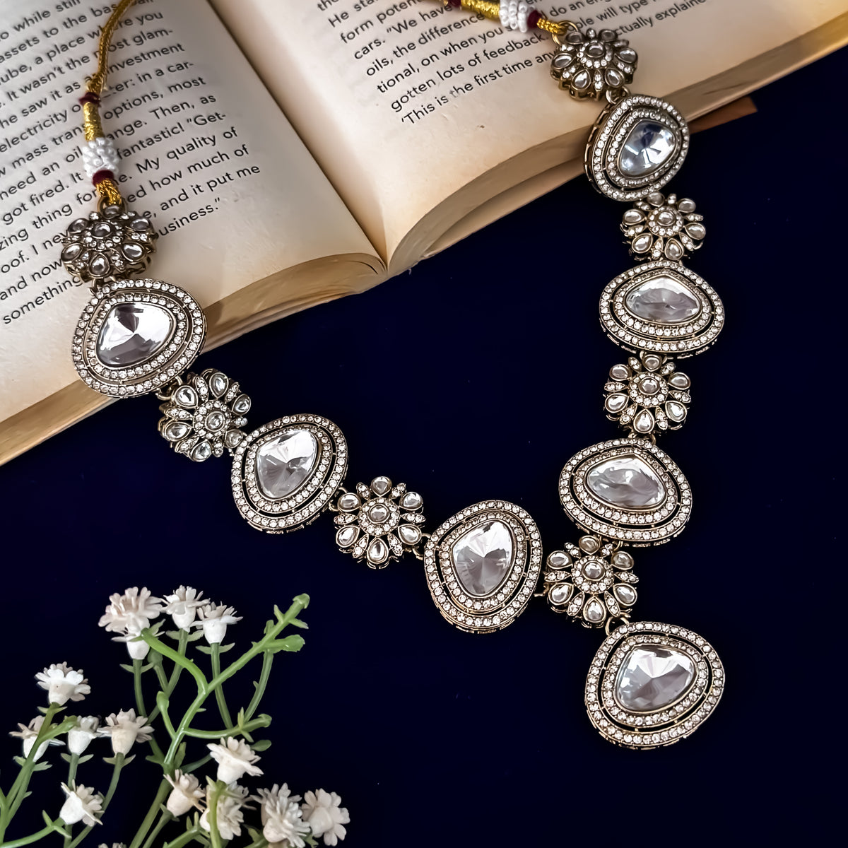 Golden Yuvika Polki Look Alike Designer Kundan Necklace Set