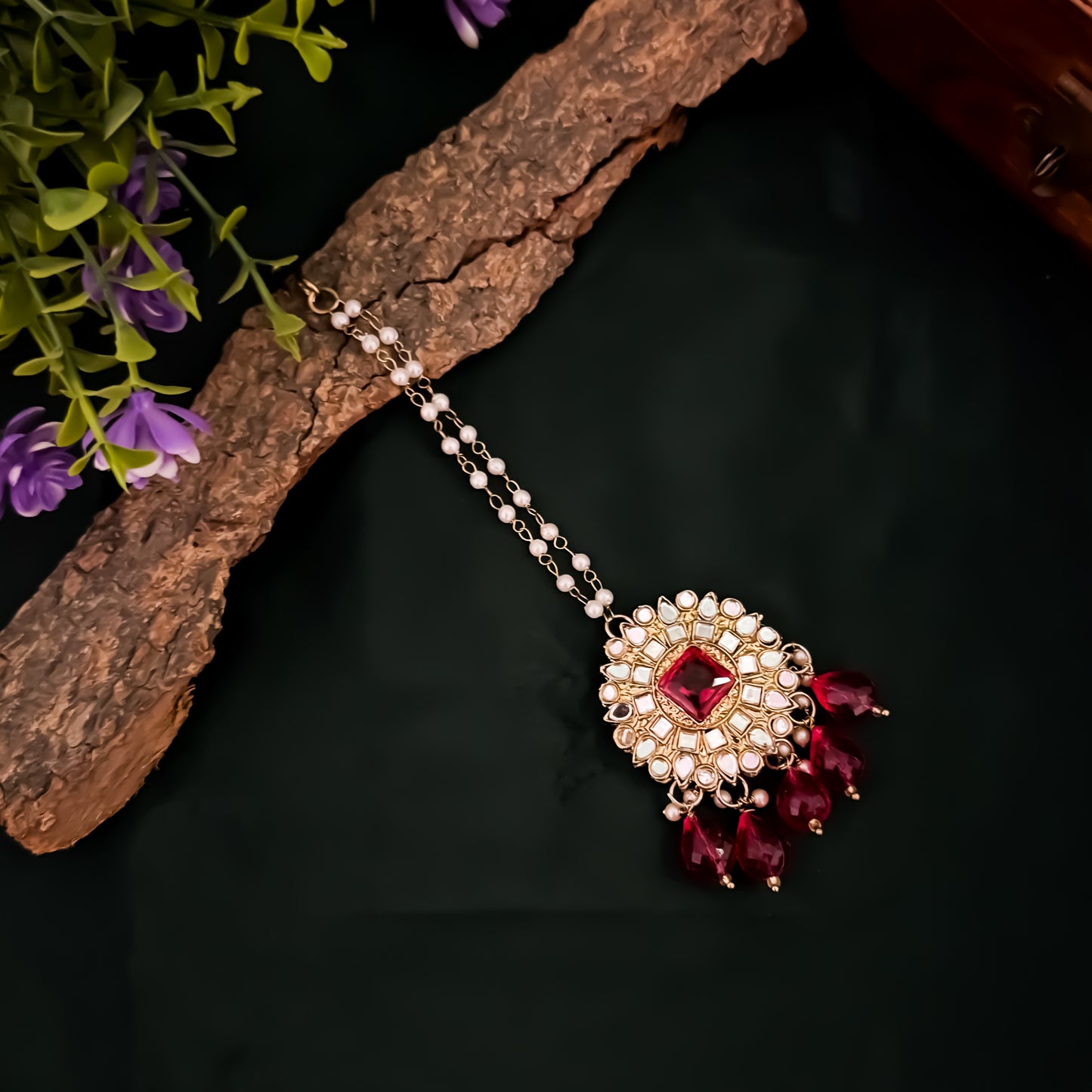 Masaba Mirror Jhumka Earrings with Sahara & Tika Set - Pink