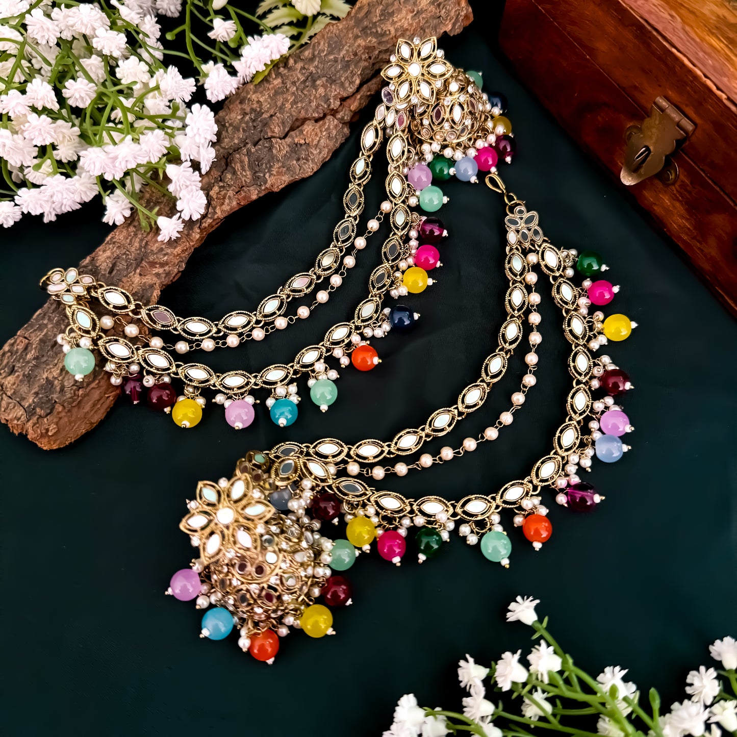 Mehek Mirror Jhumka Earrings with Sahara & Teeka- Multi