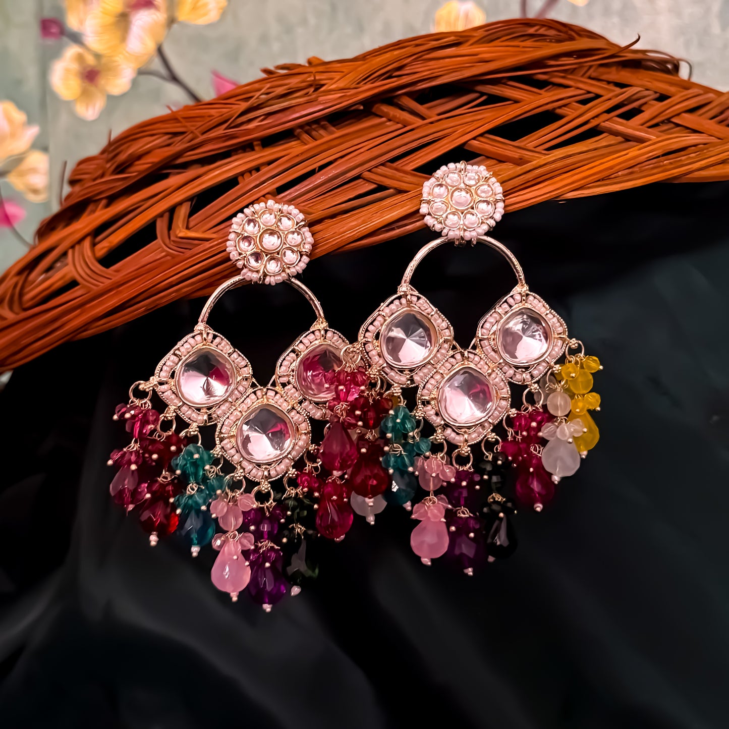 Manpreet Kundan Chandbali Earrings- Multi
