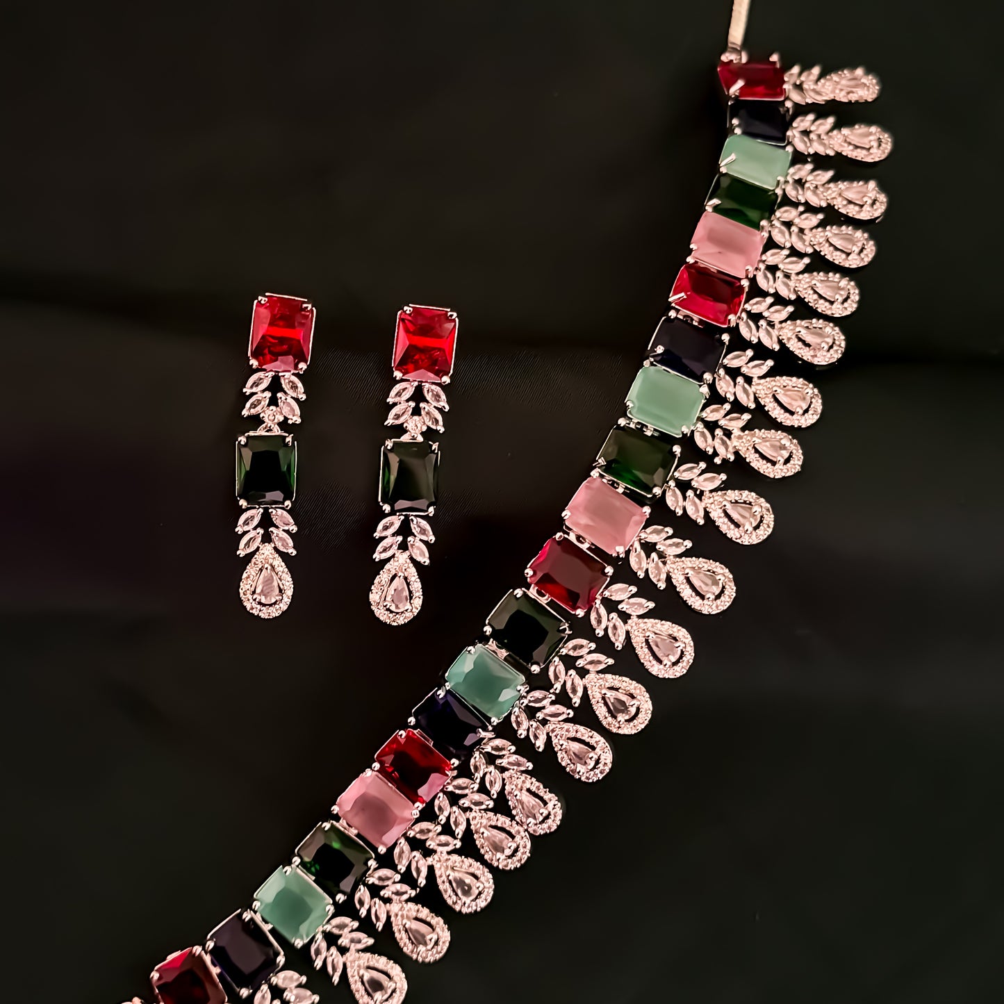 Sophine American Diamond Necklace Set - Multi