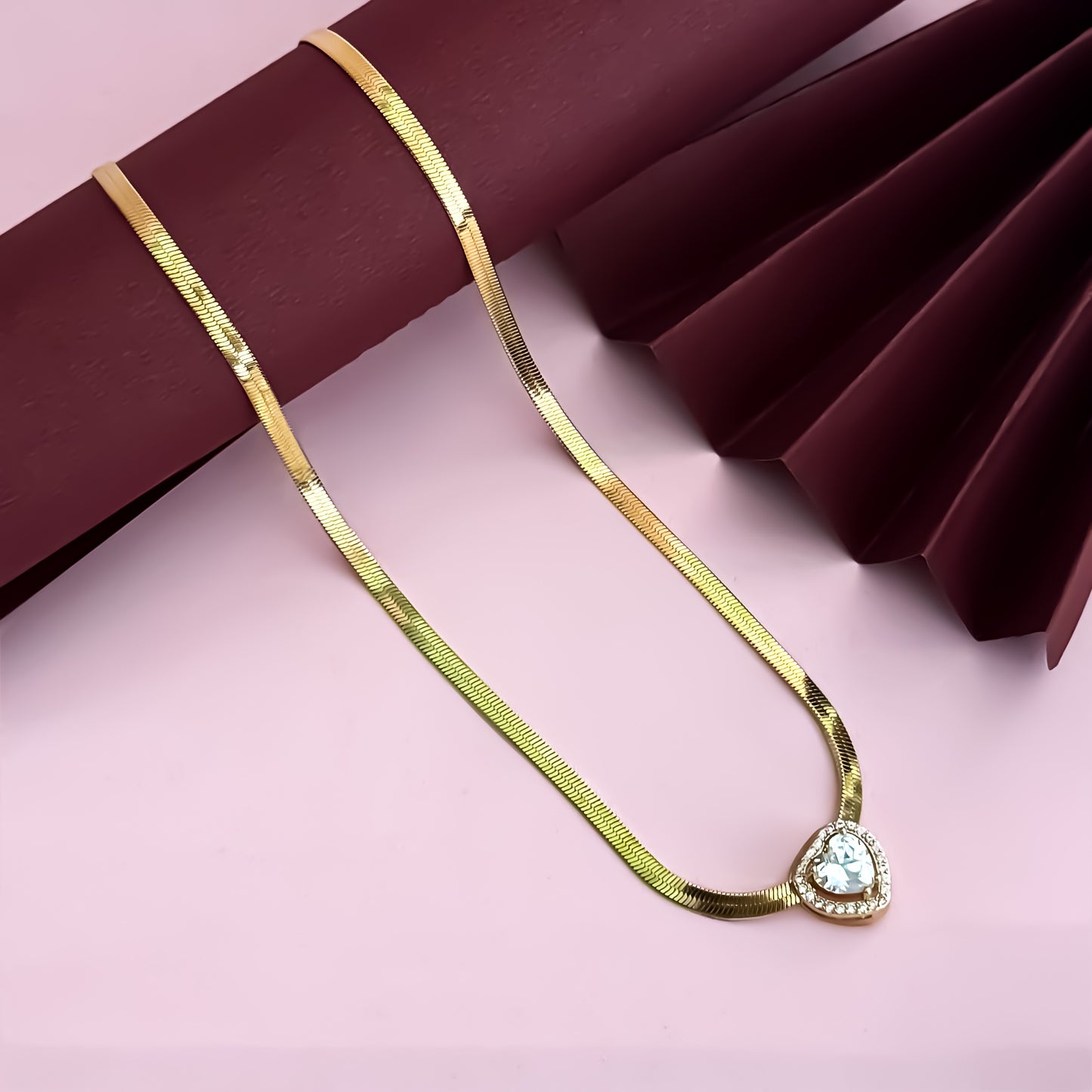 Elira 18K Gold Plated(Anti-Tarnish) Snake Chain with Heart Gold AD Pendant