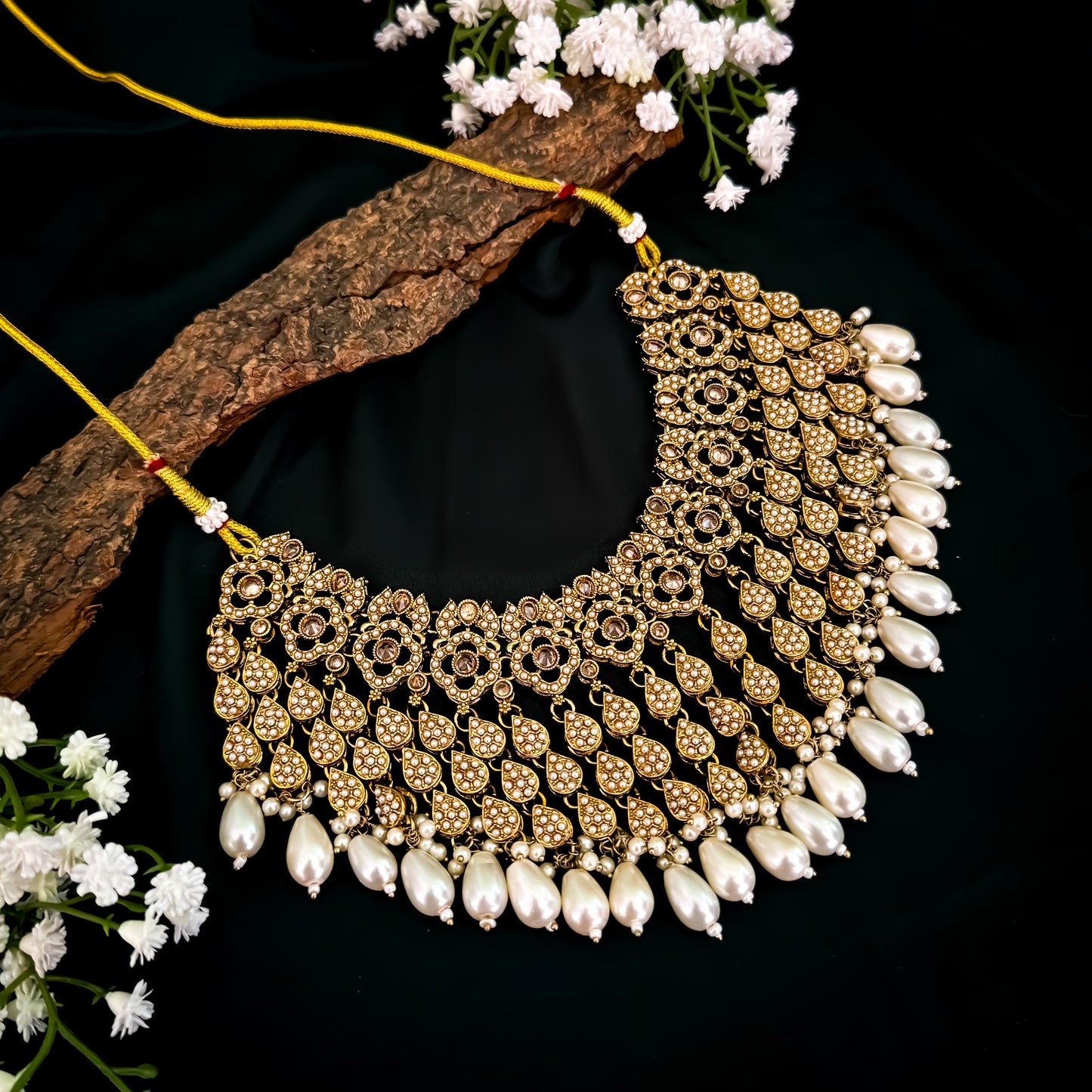 Riwaz Jadau Reverse AD Necklace Set - Golden