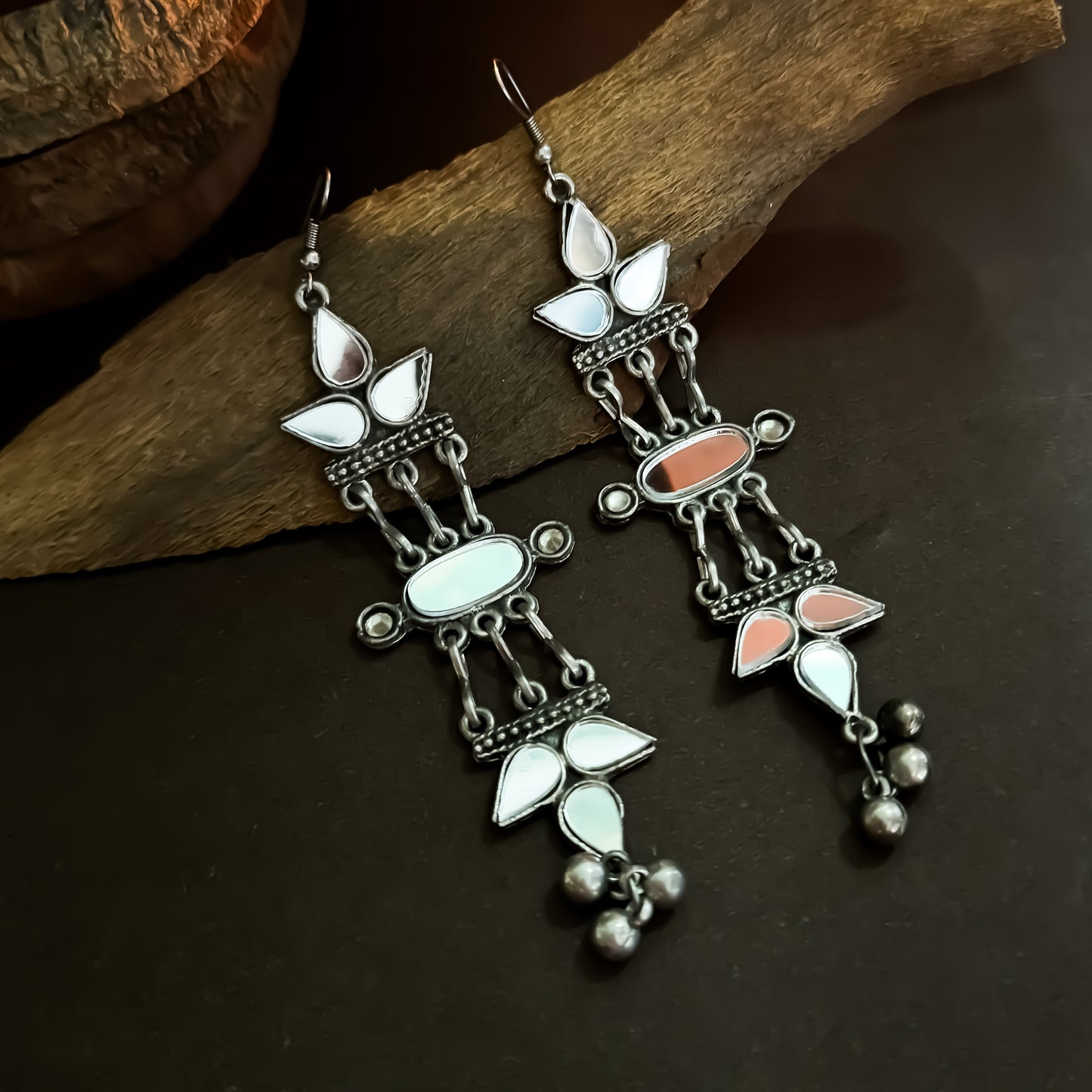Vasundhara Afghani Vintage Mirror Earrings - White