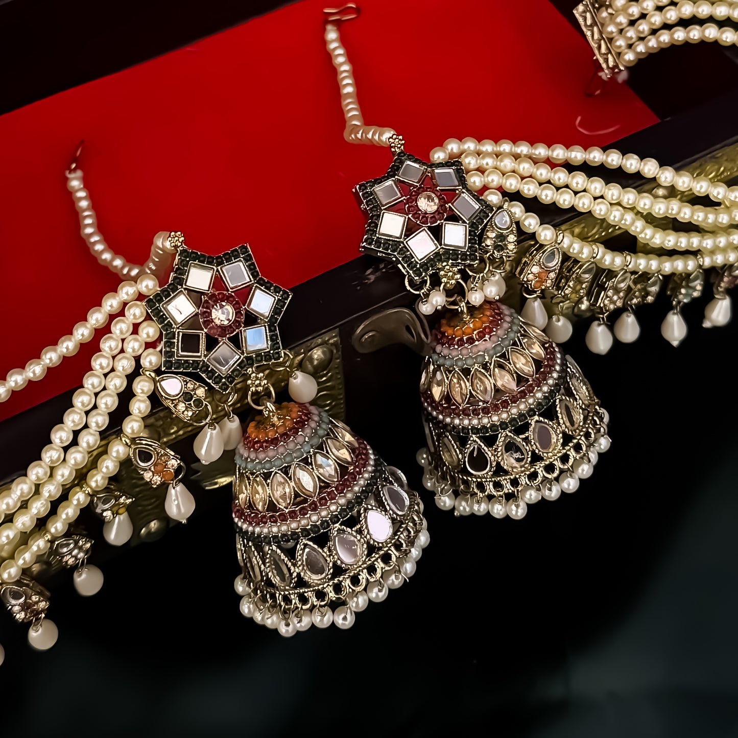 Padmavat Jadau Jhumka Earrings with Sahara & Teeka - Multi