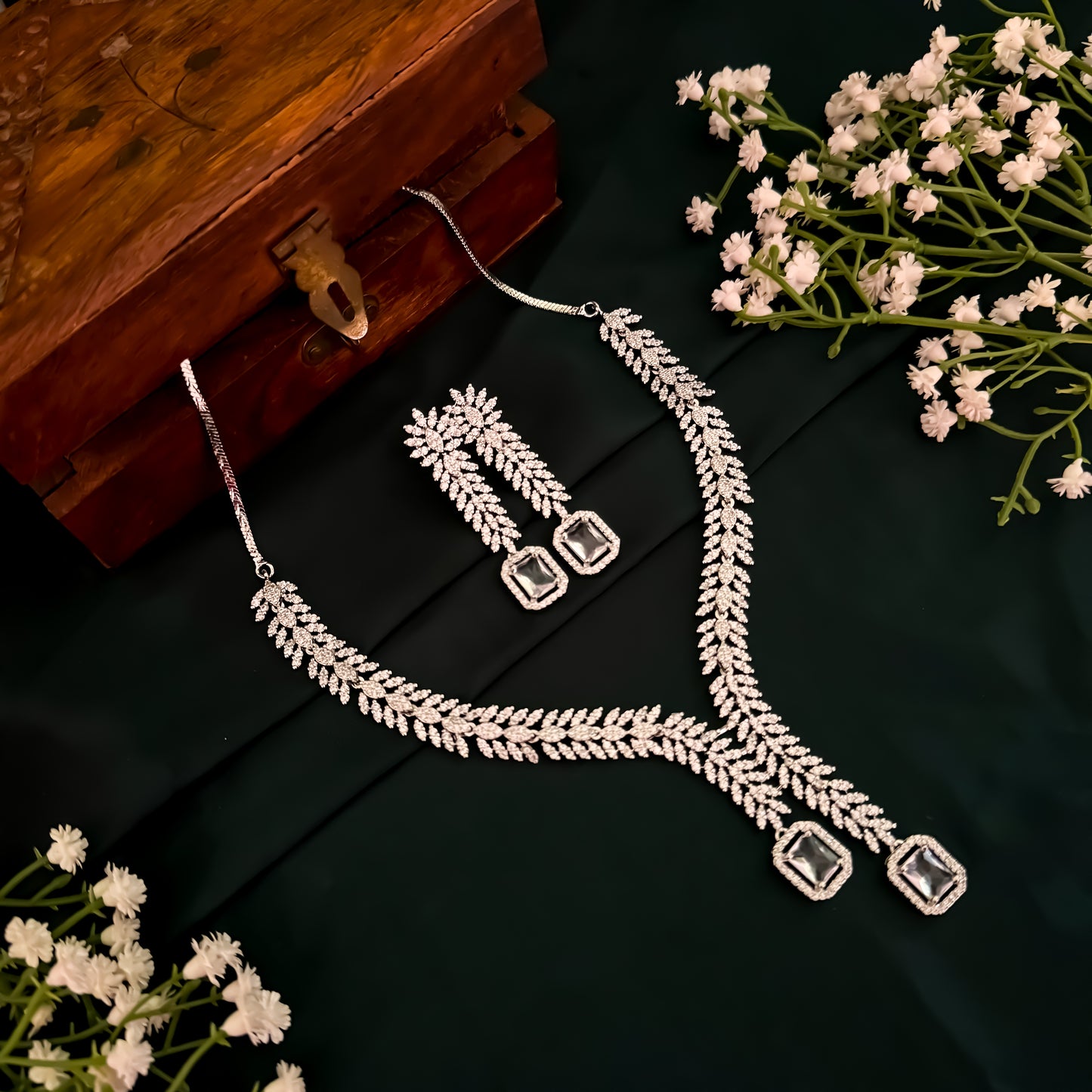 Deborah Designer Diamond Necklace Set - Crystal White