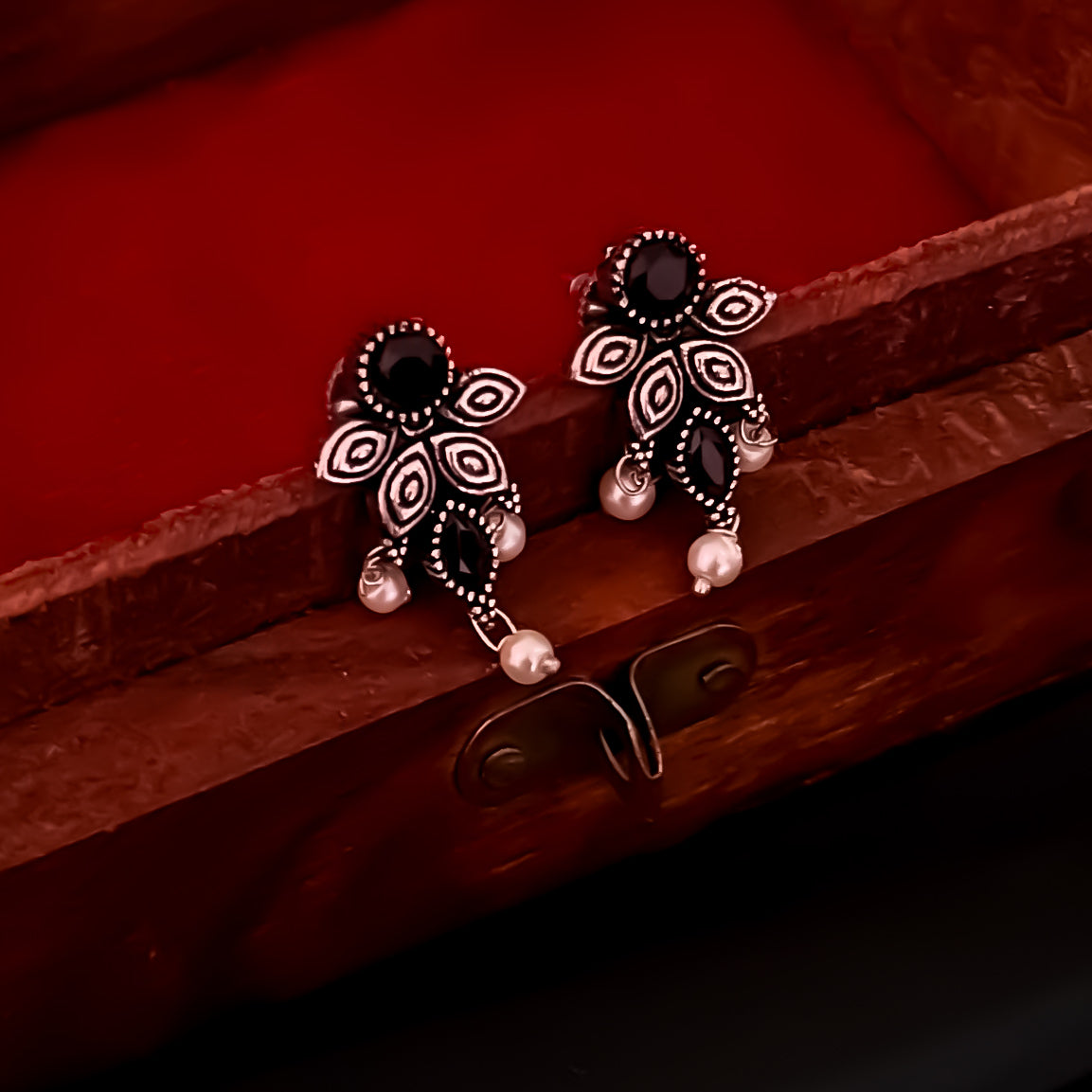 Kimaya Silver Oxidised Necklace Set- Black