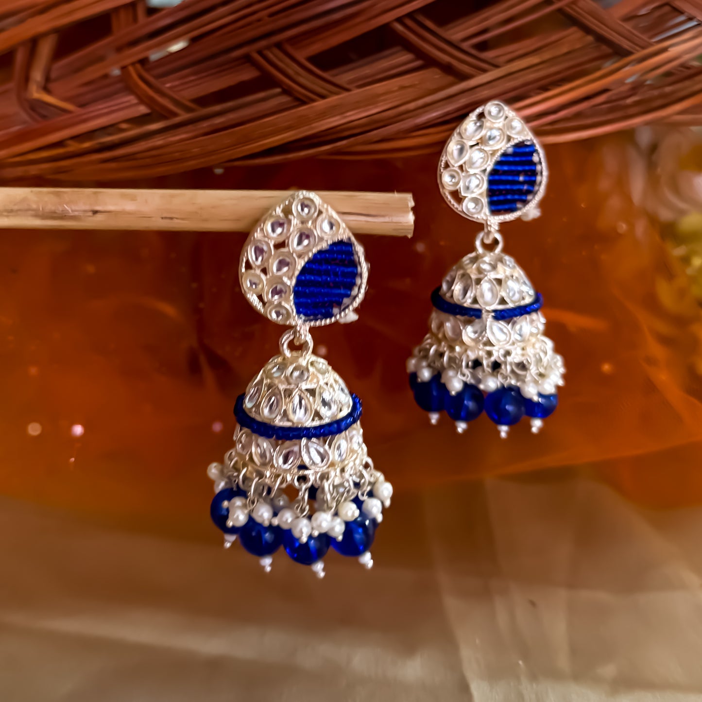 Yashika Pearl Jhumka Earrings- Blue