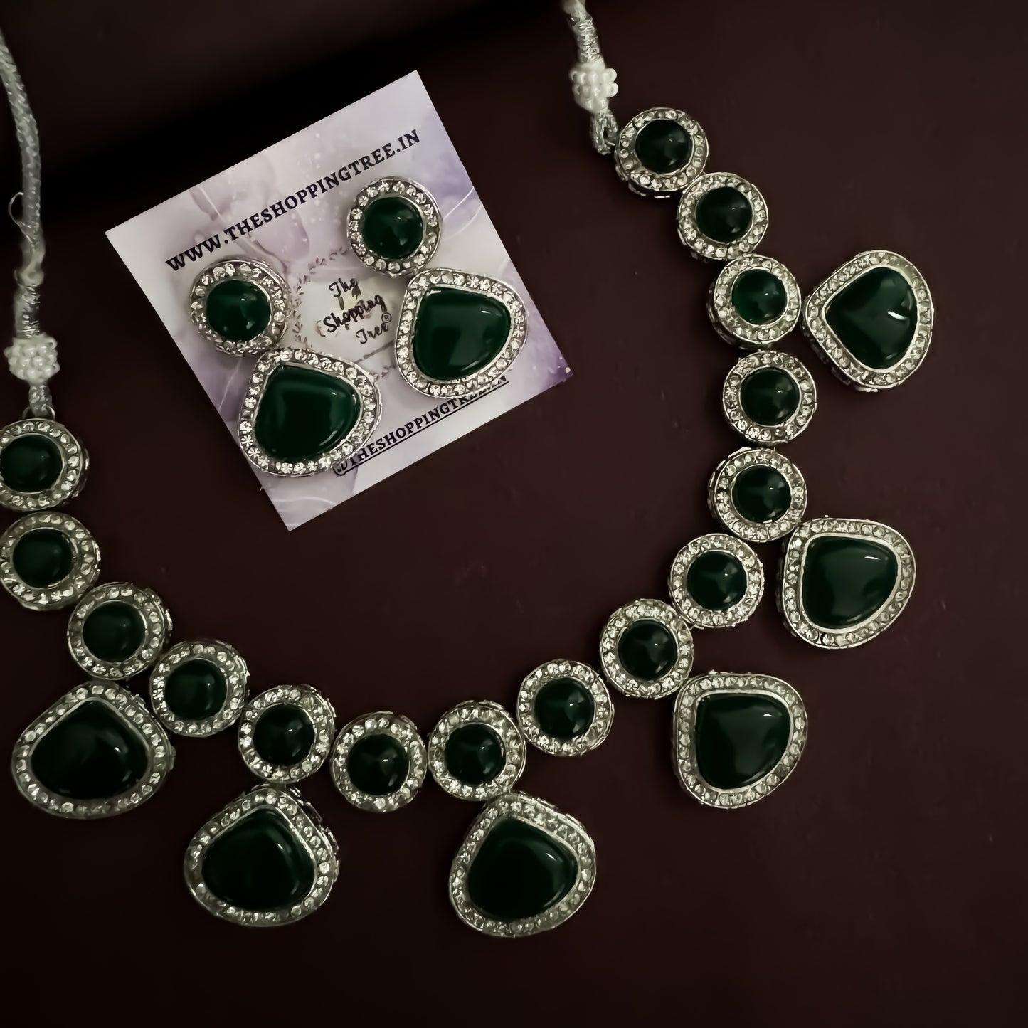 Minal Monalisa Stone Necklace Set- Green