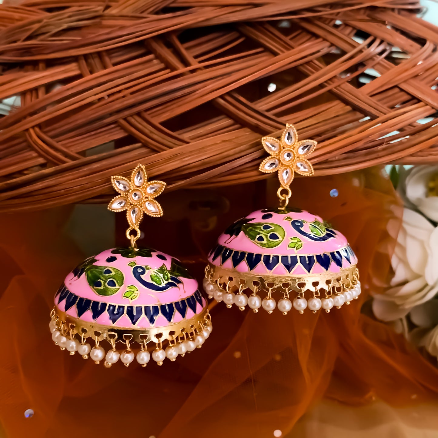 Insa Meenakari Jhumka - Pink