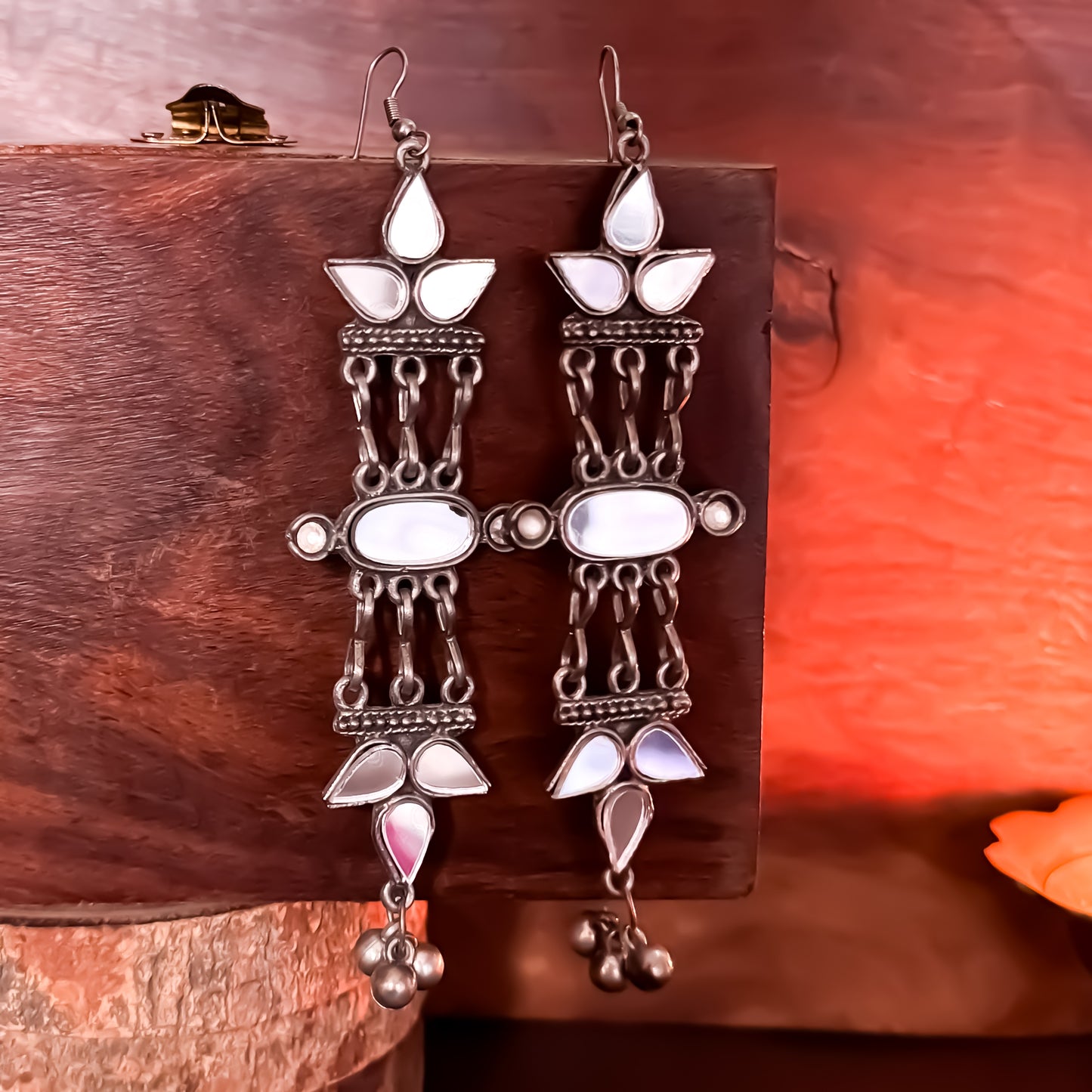 Vasundhara Afghani Vintage Mirror Earrings - White