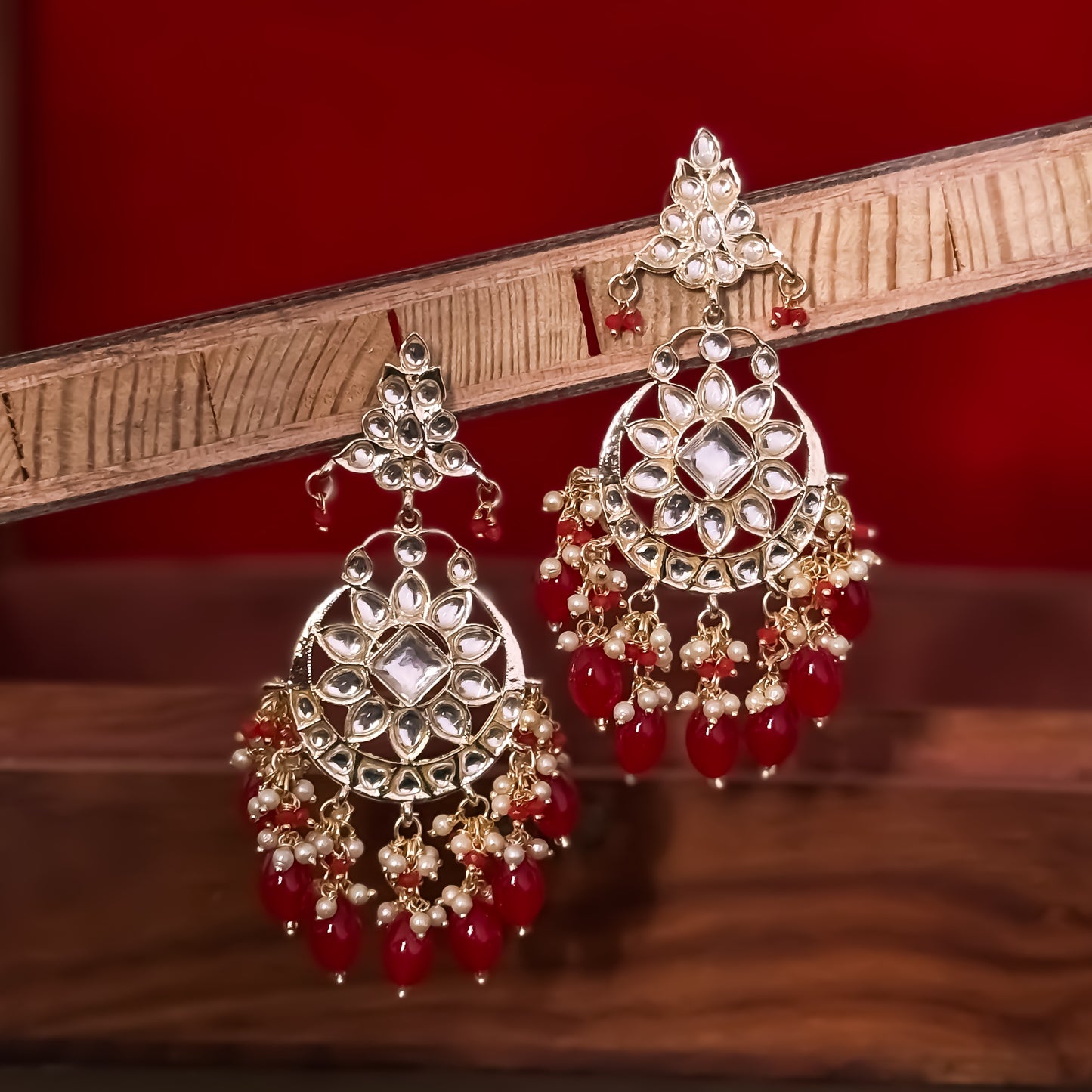 Yashi Kundan Chandbali Earrings - Red