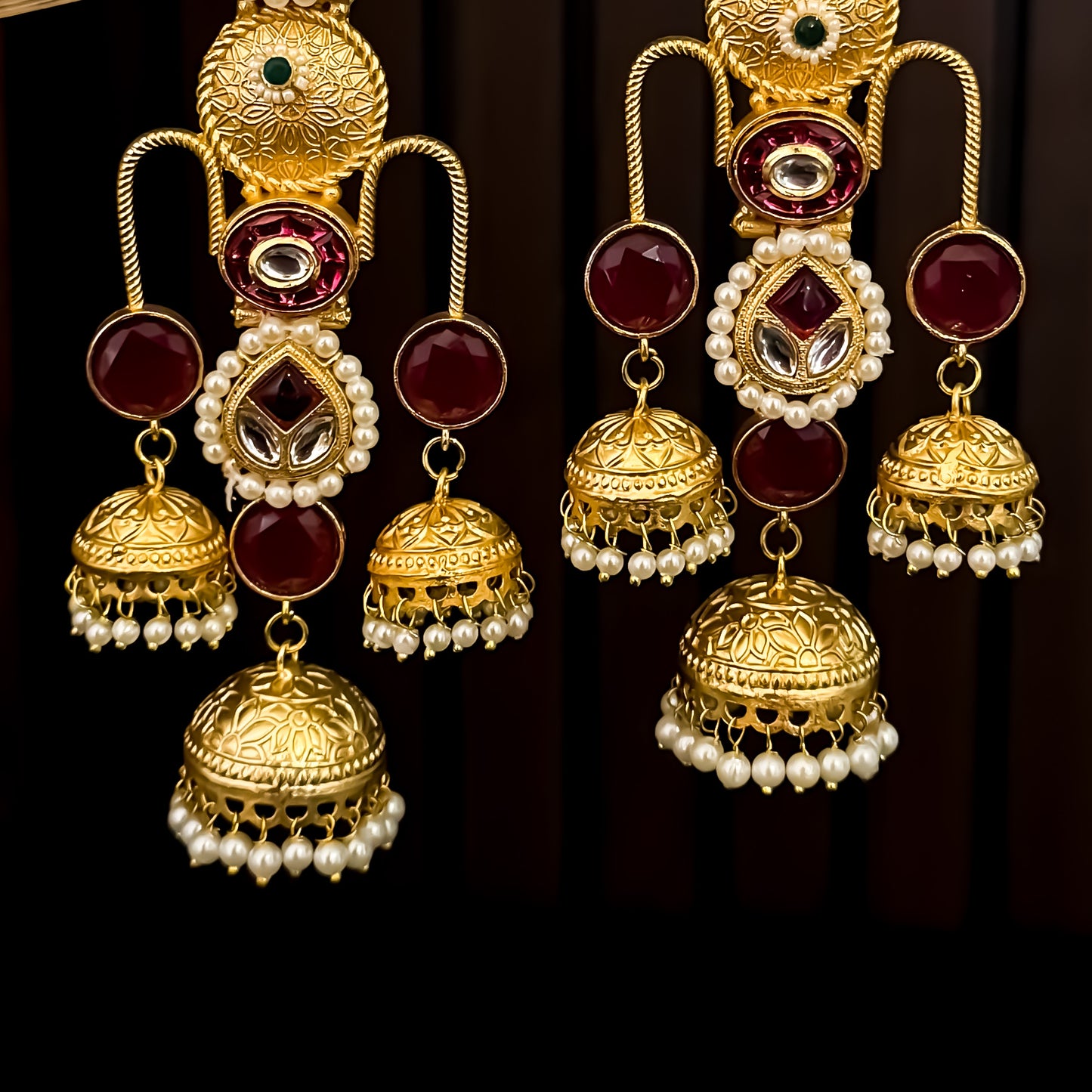 Umrao Kashmiri Jhumka Earrings- Maroon