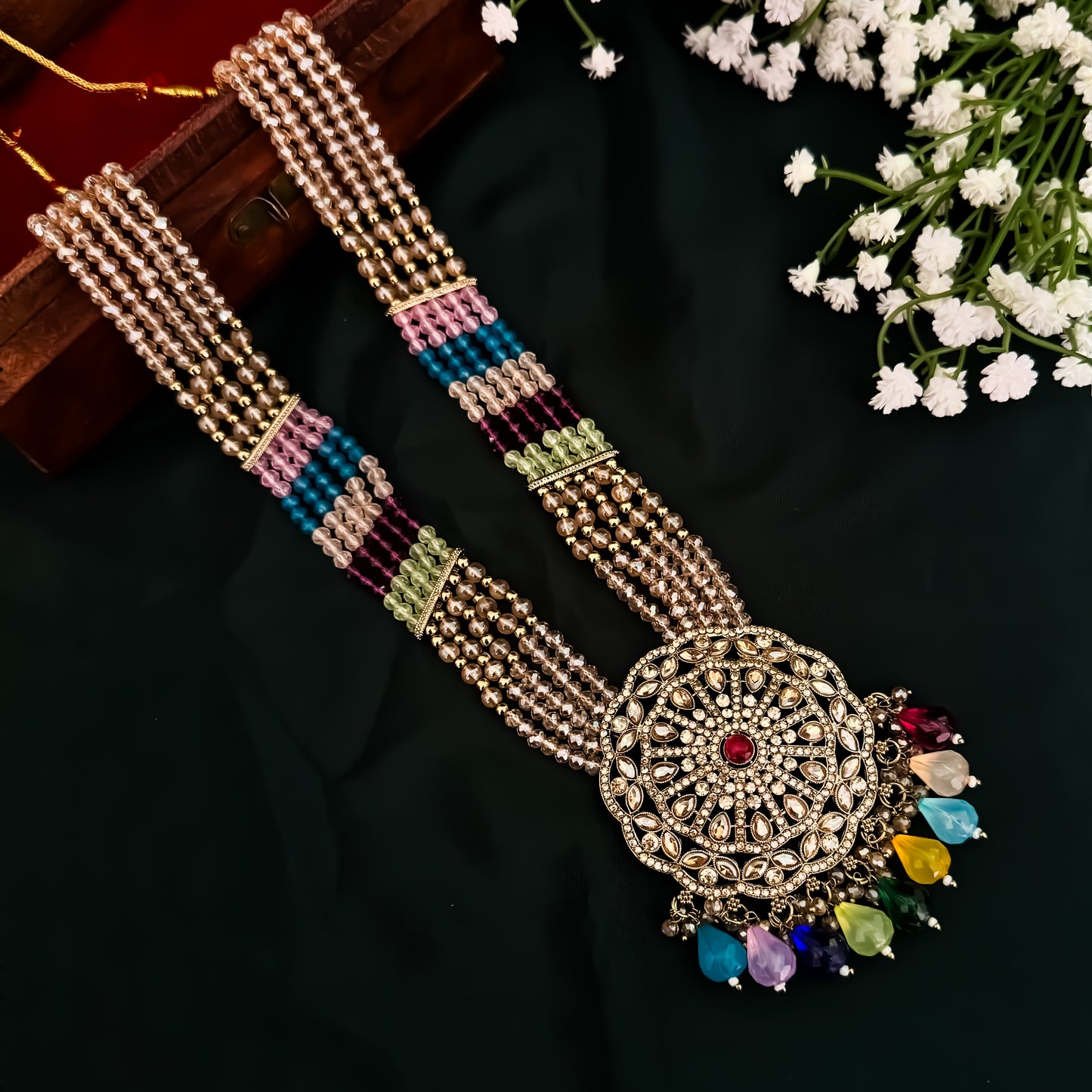 Hetal Pearl Long Necklace Set - Multi