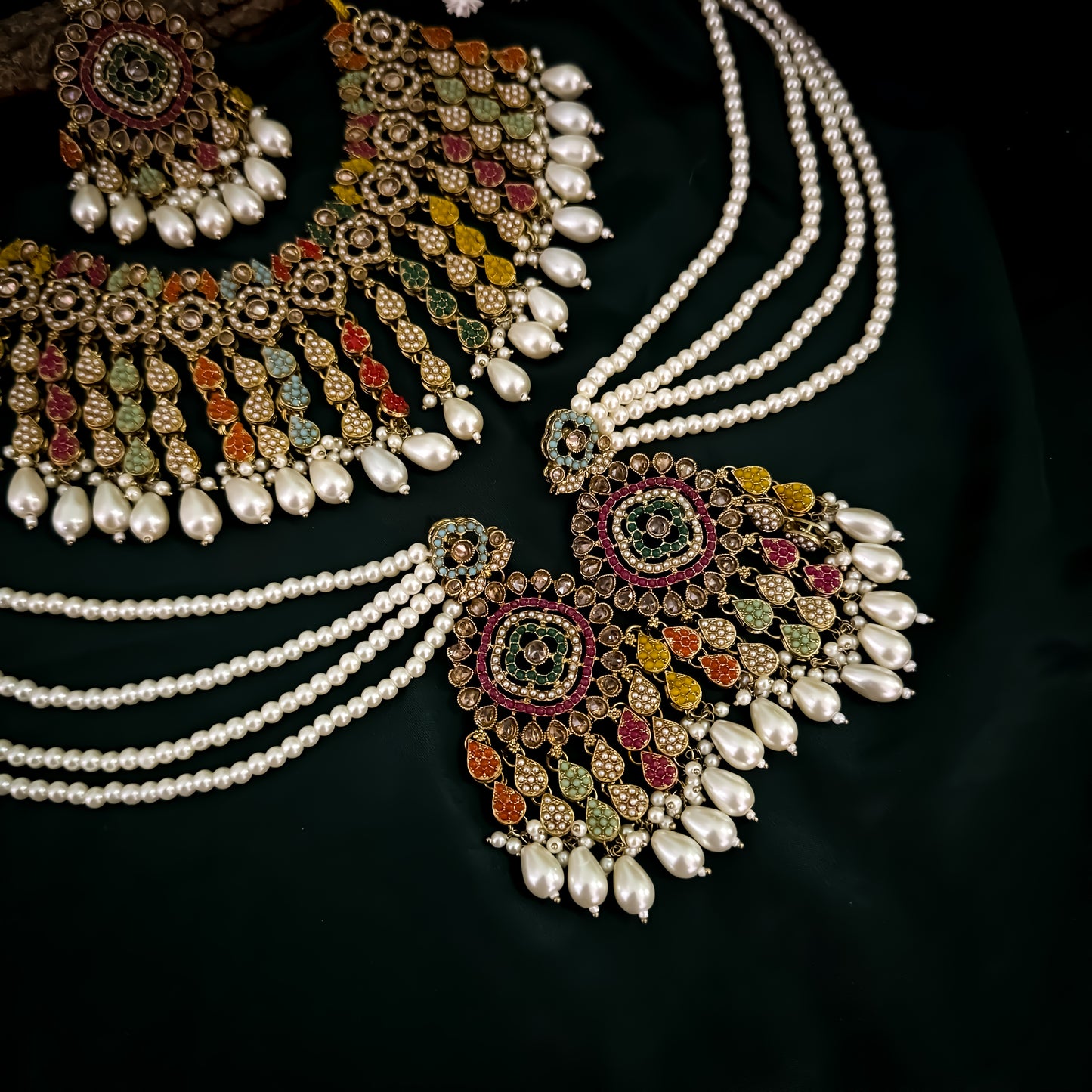 Riwaz Jadau Reverse AD Necklace Set - Multi
