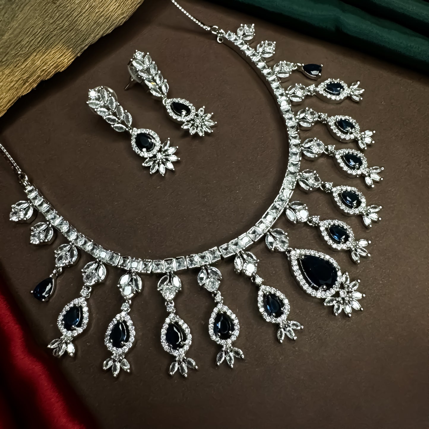Nilofer AD Necklace Set - Royal Blue