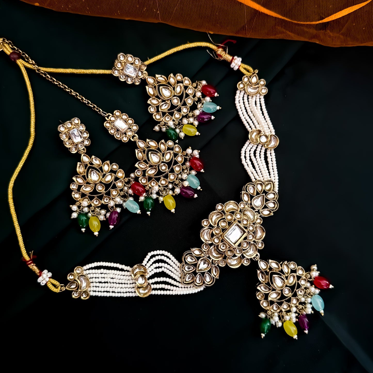 Jassit Dabi Kundan Necklace Set - Multi