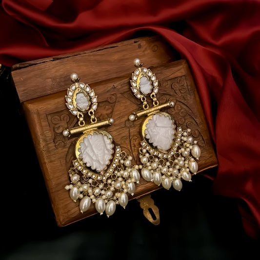 Lakshi Pearl Chandbali Earrings - Golden
