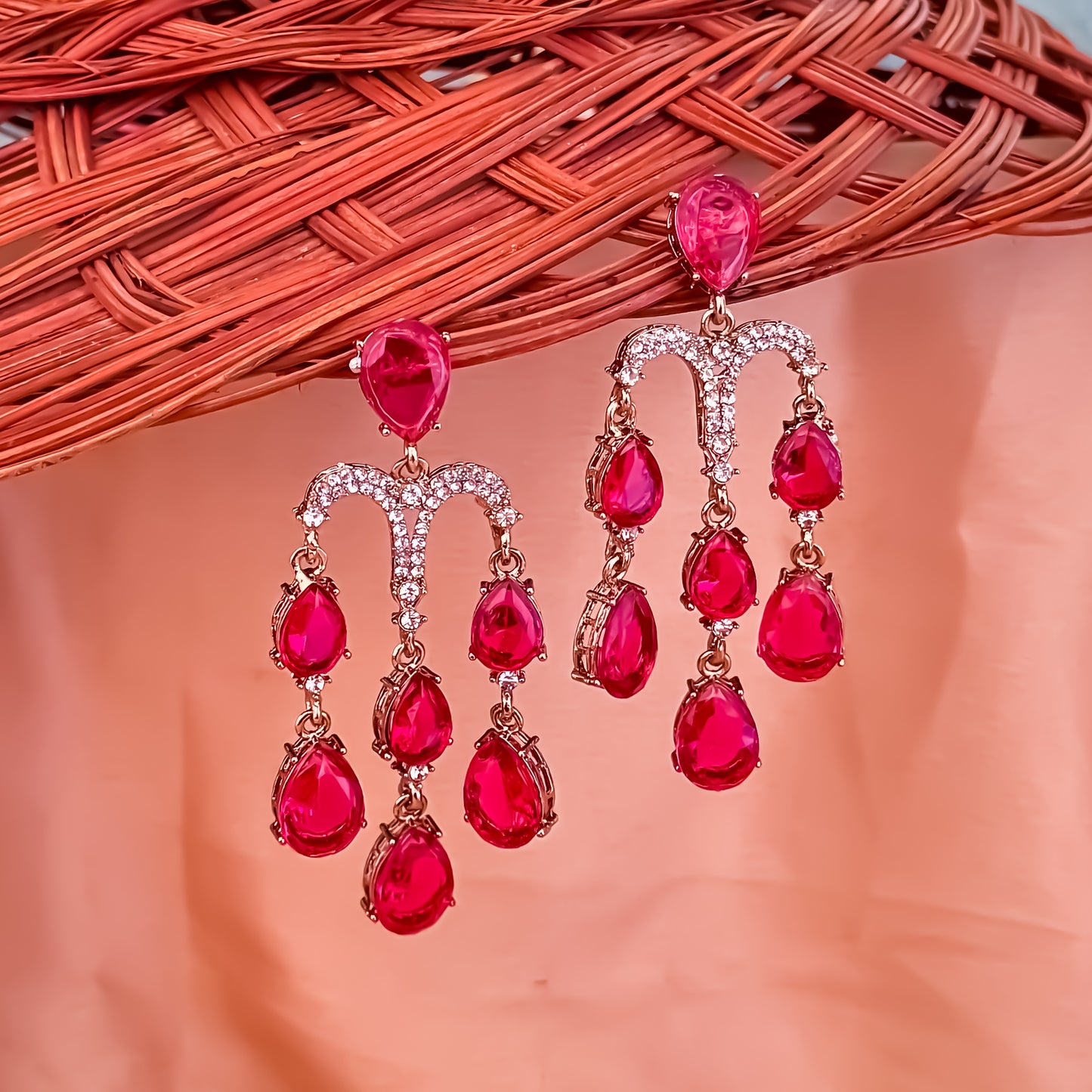 Sharon Chandelier Dangler Chandbali Earrings - Hot Pink