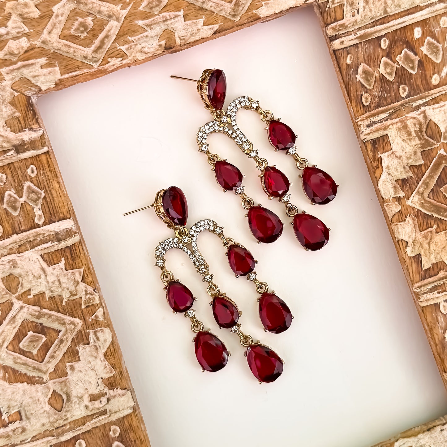 Sharon Chandelier Dangler Earrings - Maroon