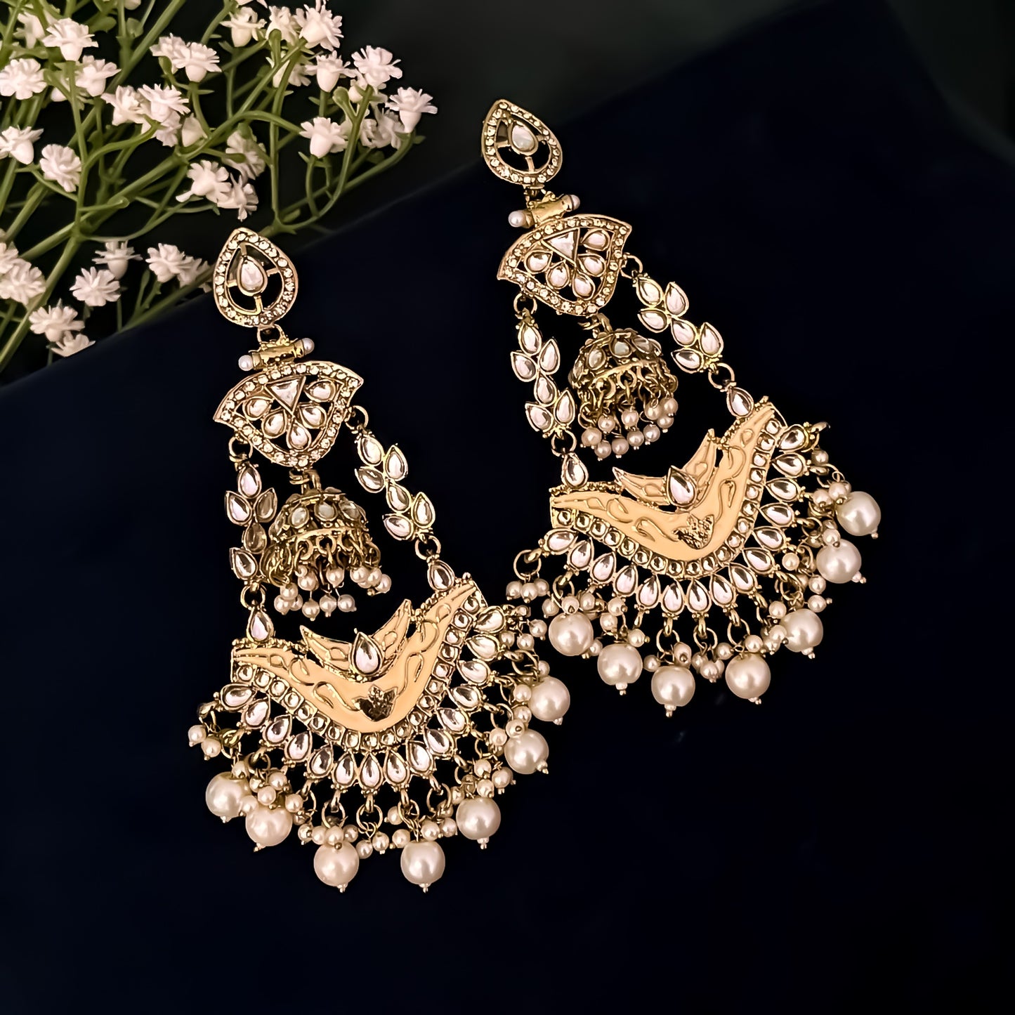 Rangat Jhumka Chandbali Earrings - Golden/Ivory