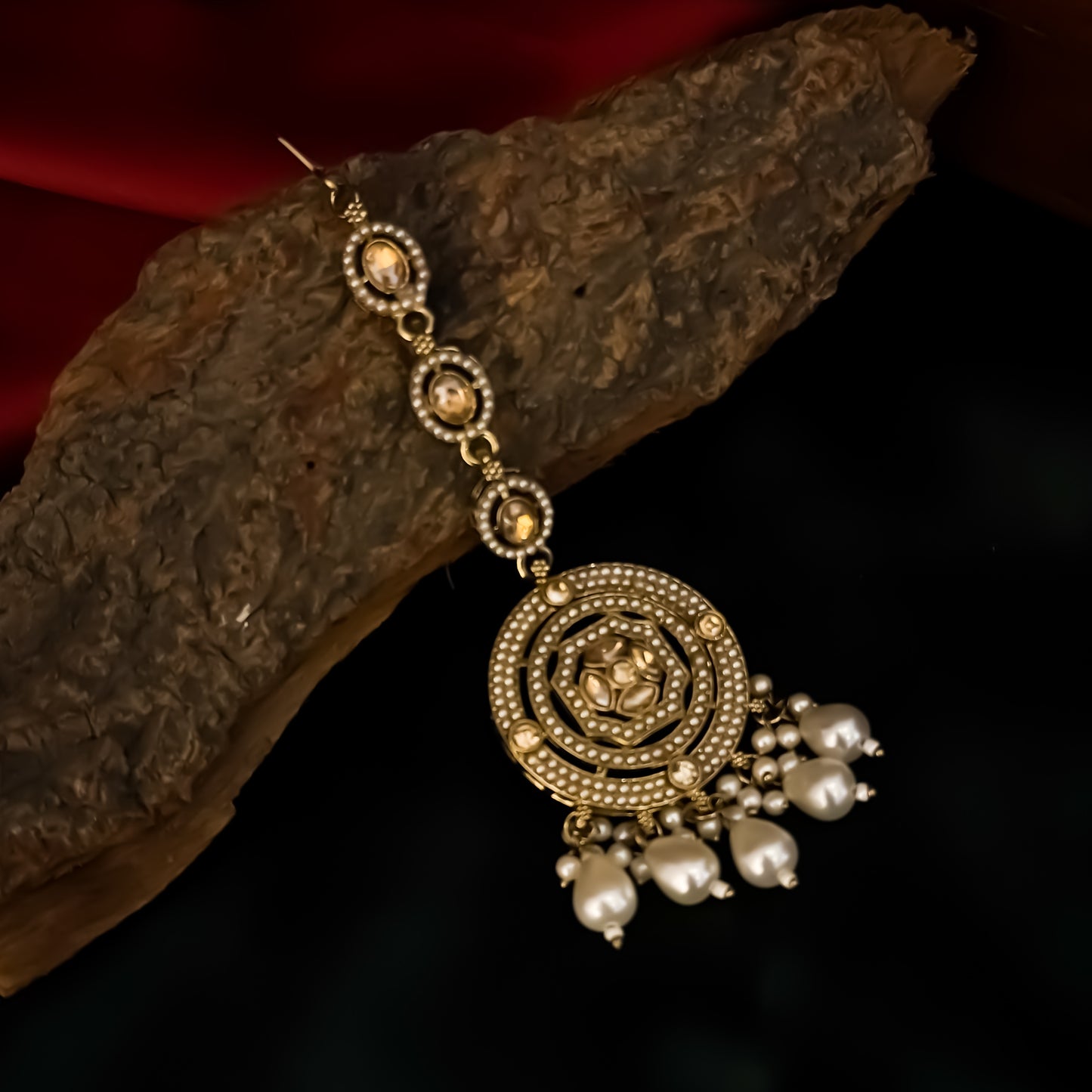 Iqra Jadau Reverse AD Jhumka Earrings with Sahara & Teeka - Golden