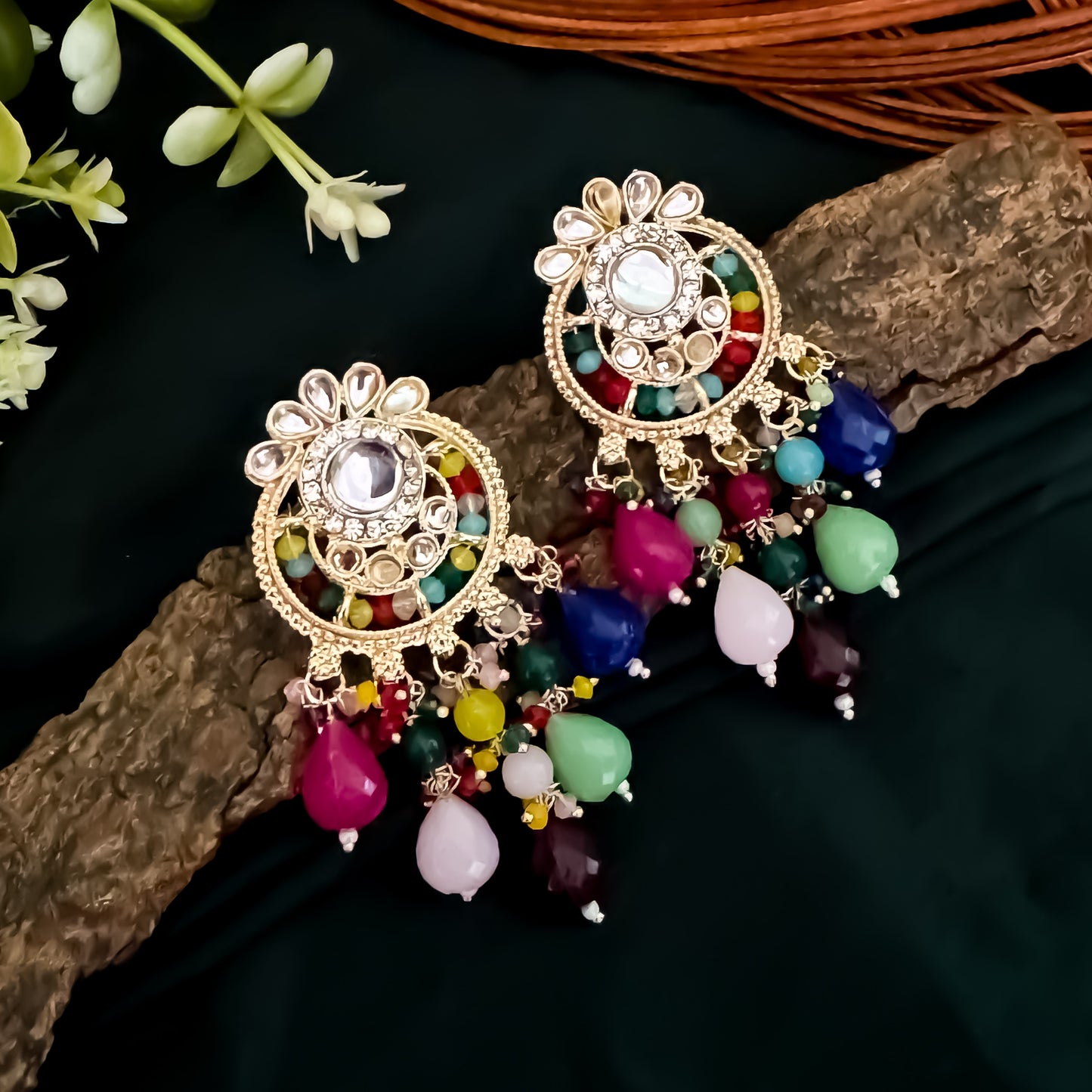 Aarish Pearl Chandbali Earrings - Multi