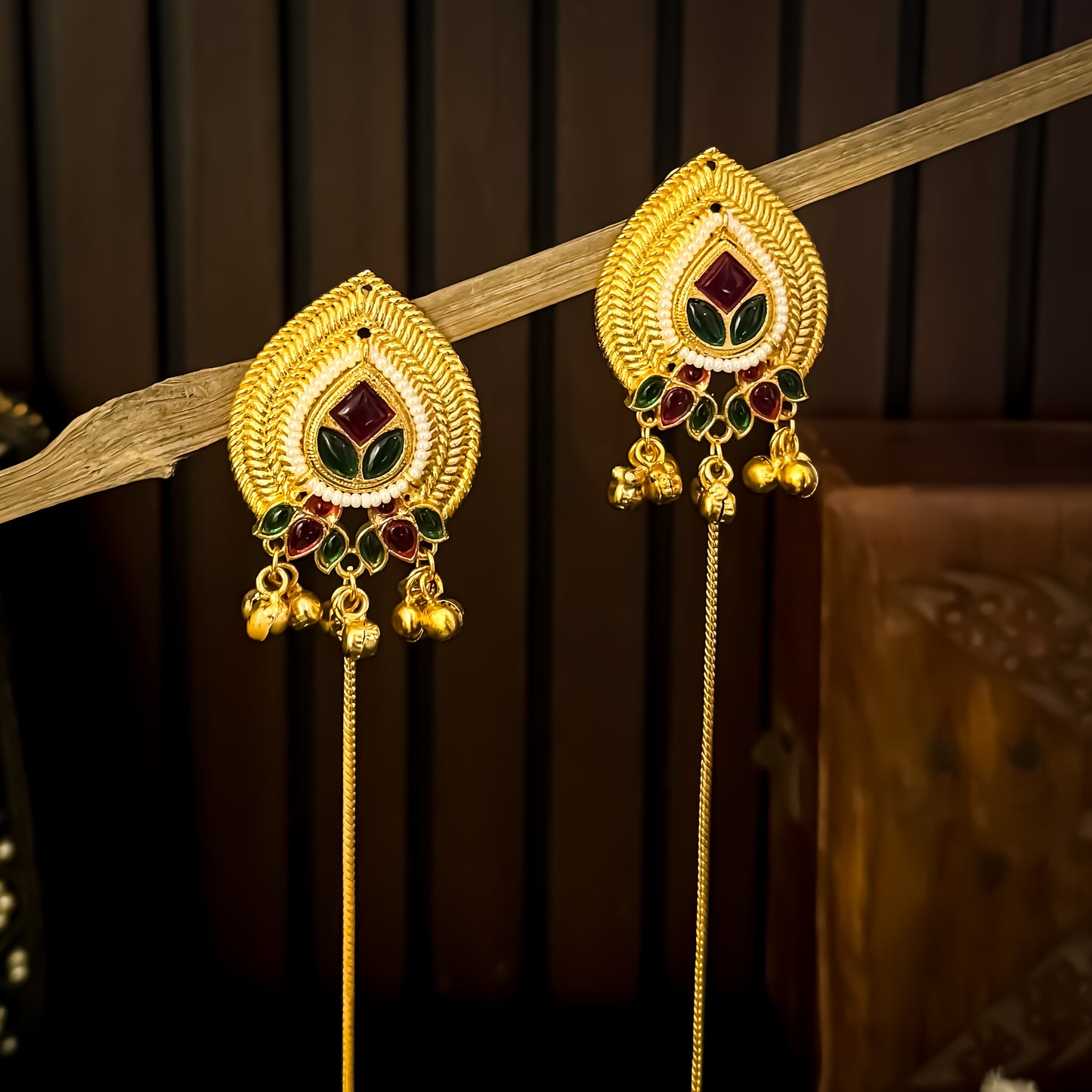 Anjana Premium Kashmiri Brass Dejhoor Ghungroo Earrings - Pink & Green