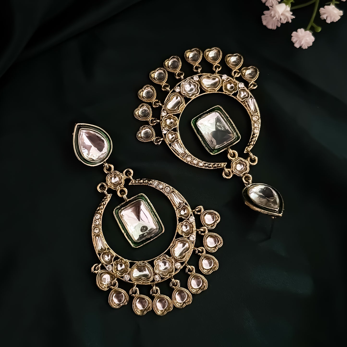 Alia Bhatt Inspired Kundan Chandbali Earrings - Golden