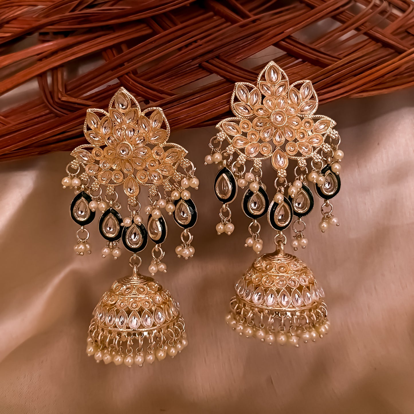 Kasee Kundan Jhumka Earrings - Golden