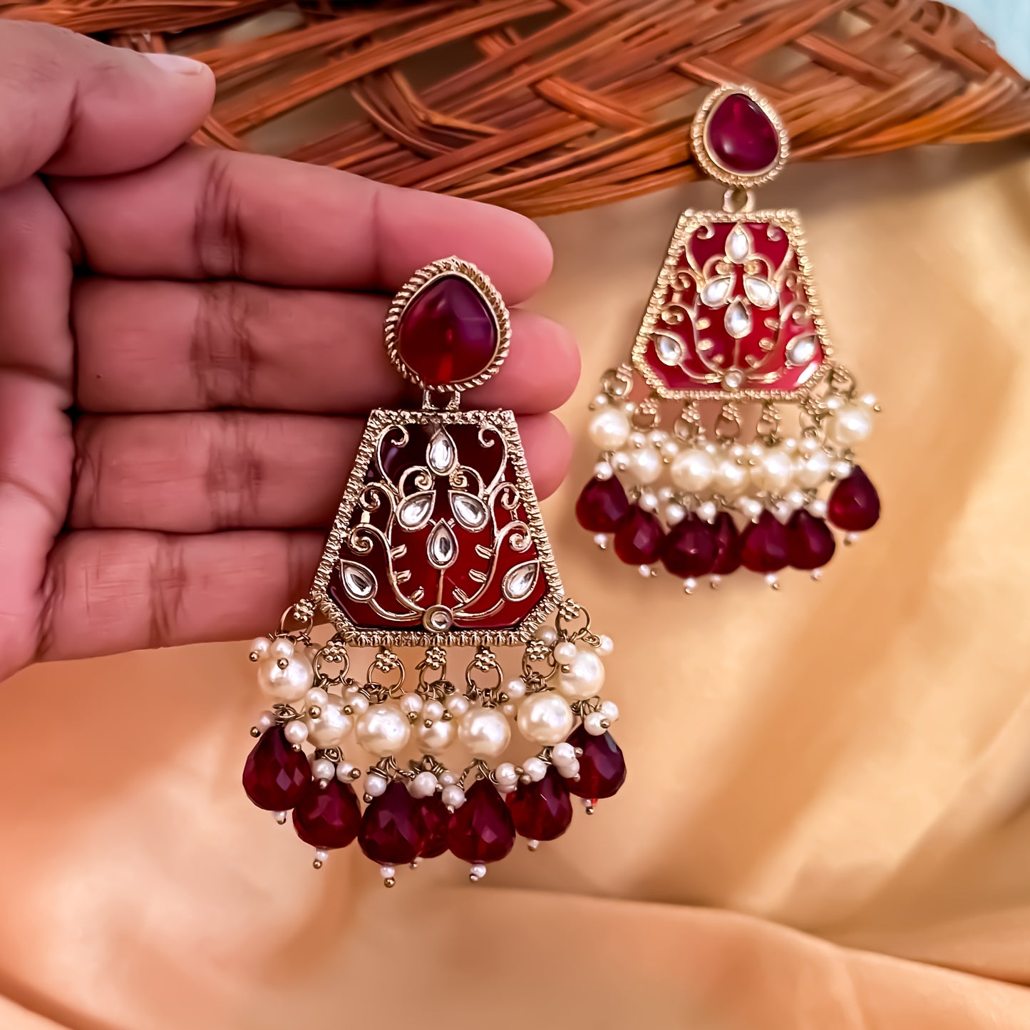 Sanskriti MOP Pearl Chandbali - Maroon