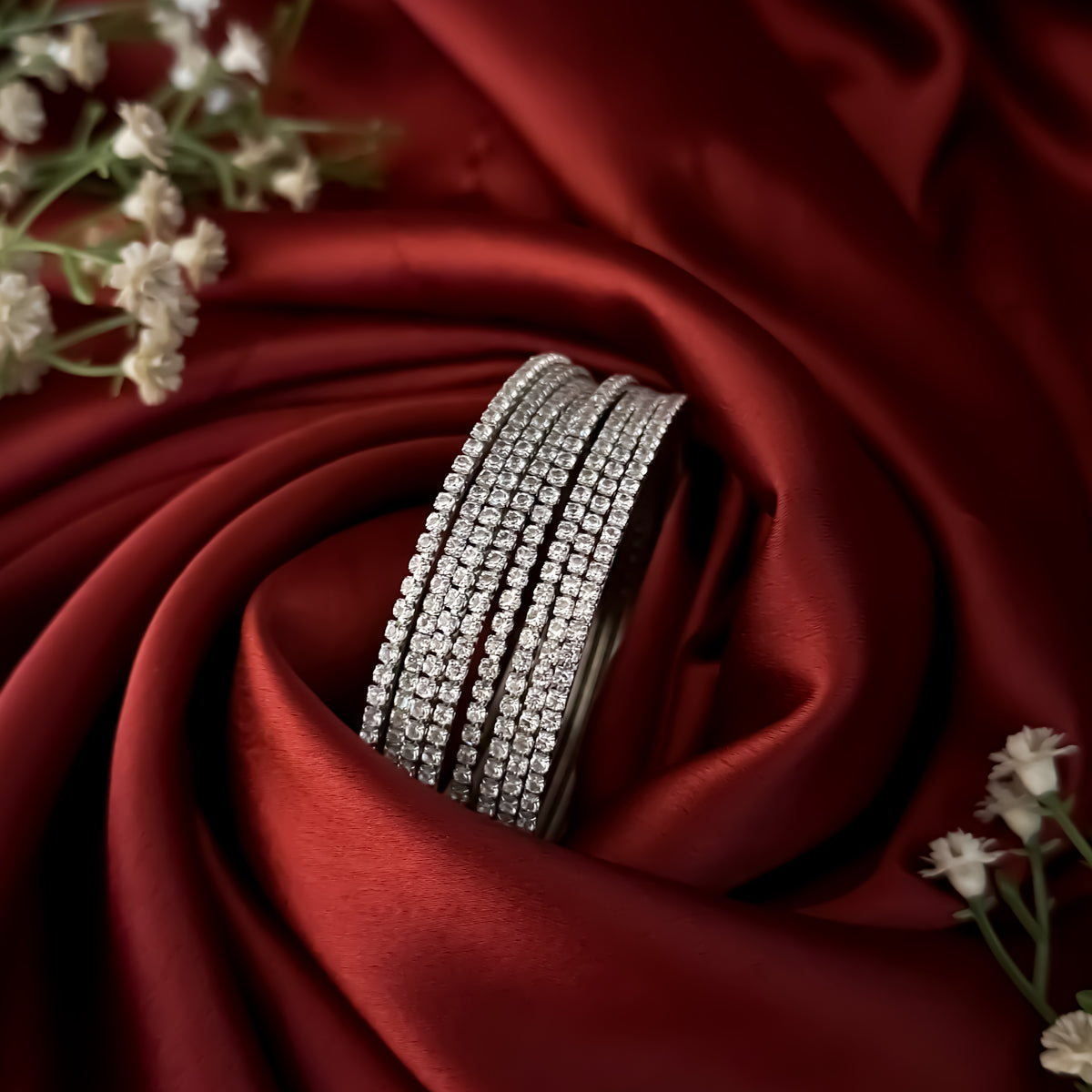 Silver Iraaya Premium AD Bangles (Set of 8)