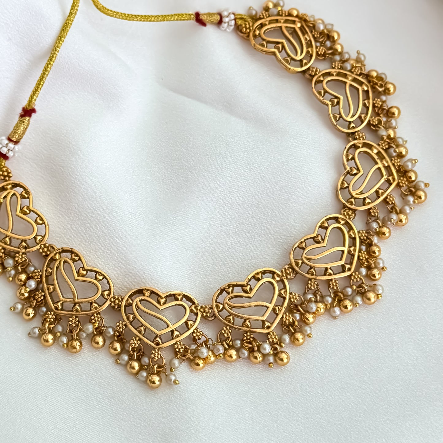 Heart High Gold & Pearl Necklce Set with Earrings