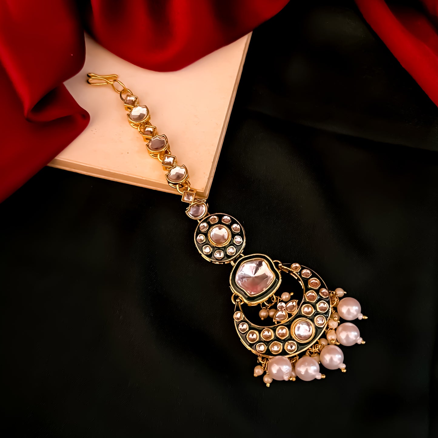 Divisha Premium Kundan Necklace Set - Golden & Green