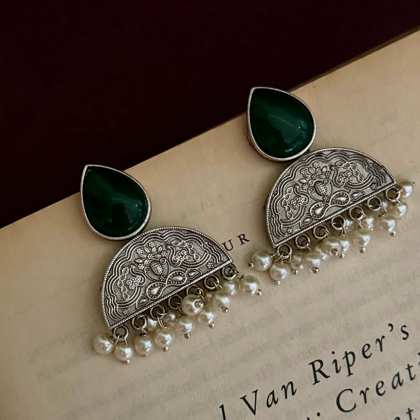 Monalisa SLA Brass Chandbali Earrings - Green