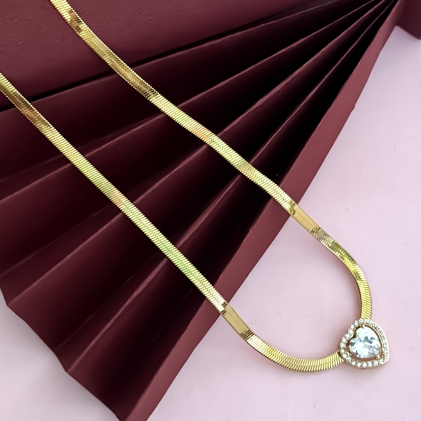 Elira 18K Gold Plated(Anti-Tarnish) Snake Chain with Heart Gold AD Pendant