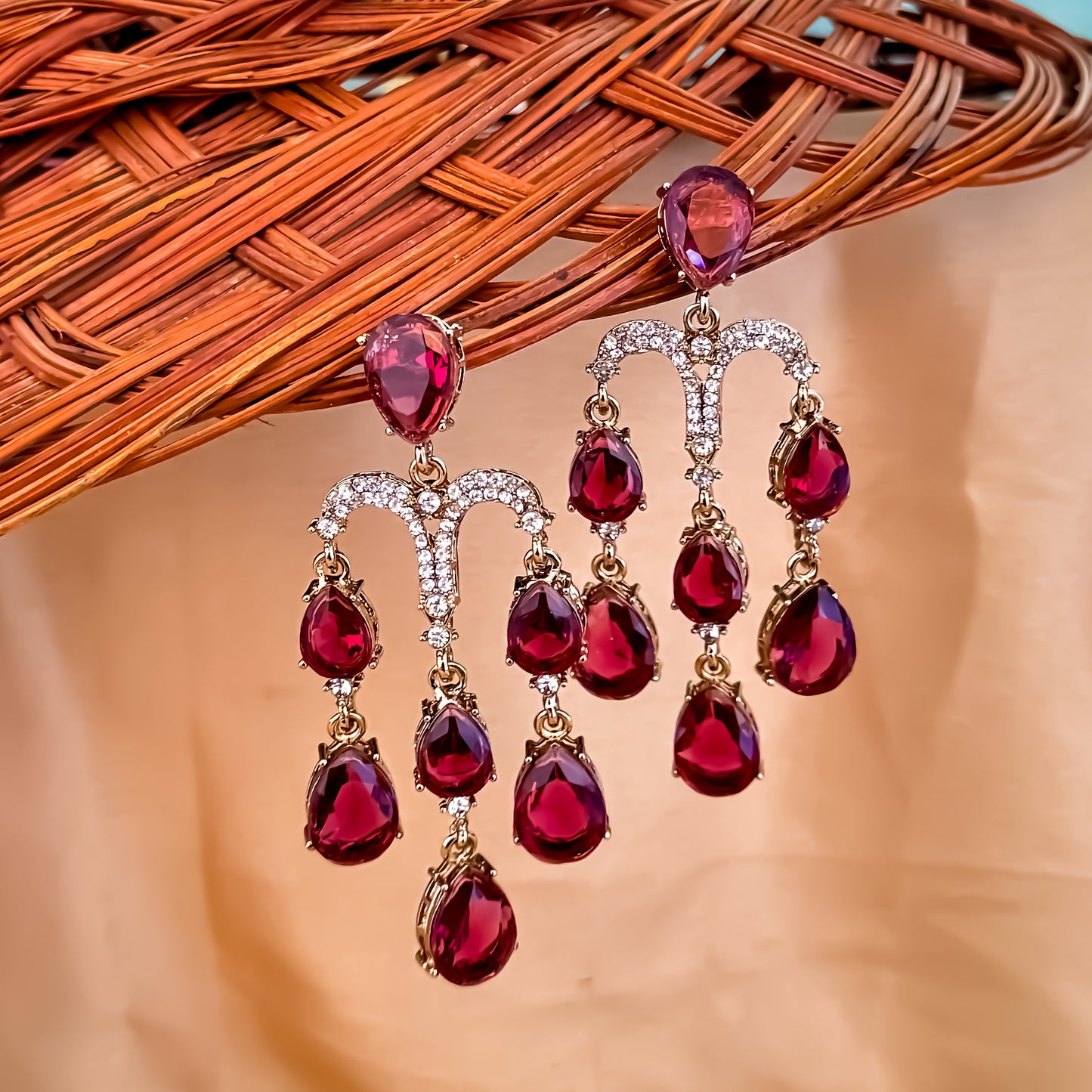 Sharon Chandelier Dangler Earrings - Maroon