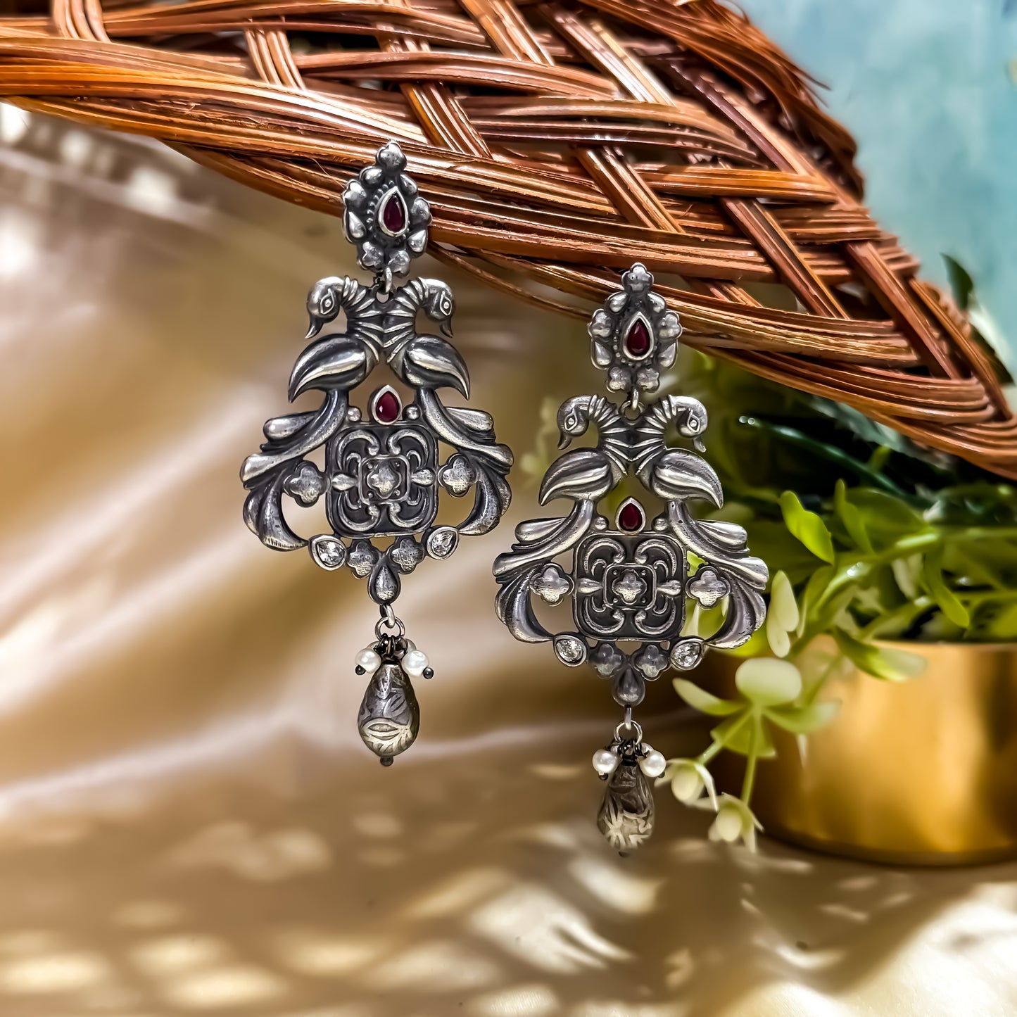 Ruhani Handcrafted SLA Brass Earrings - Ruby