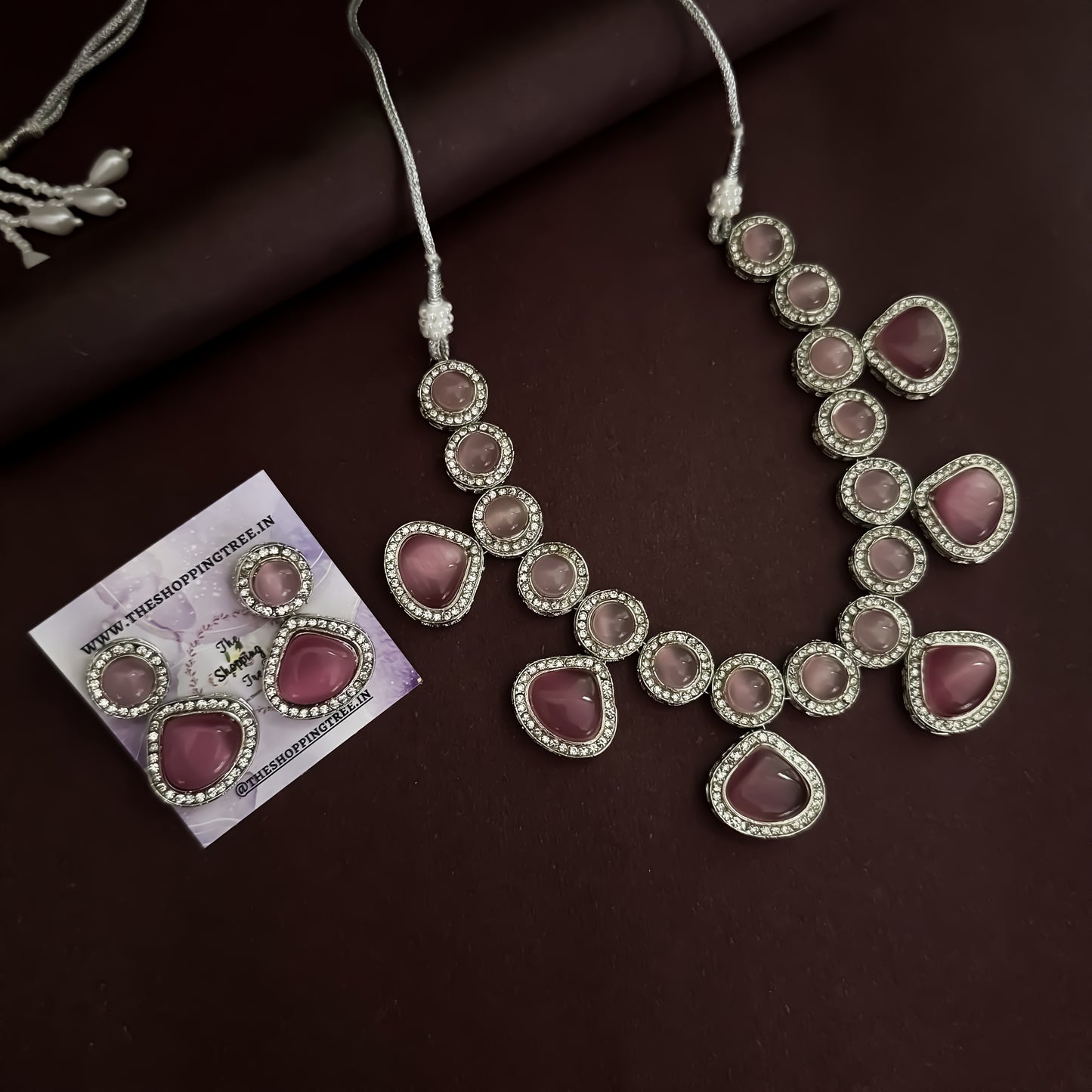 Minal Monalisa Stone Necklace Set- Pastel Pink