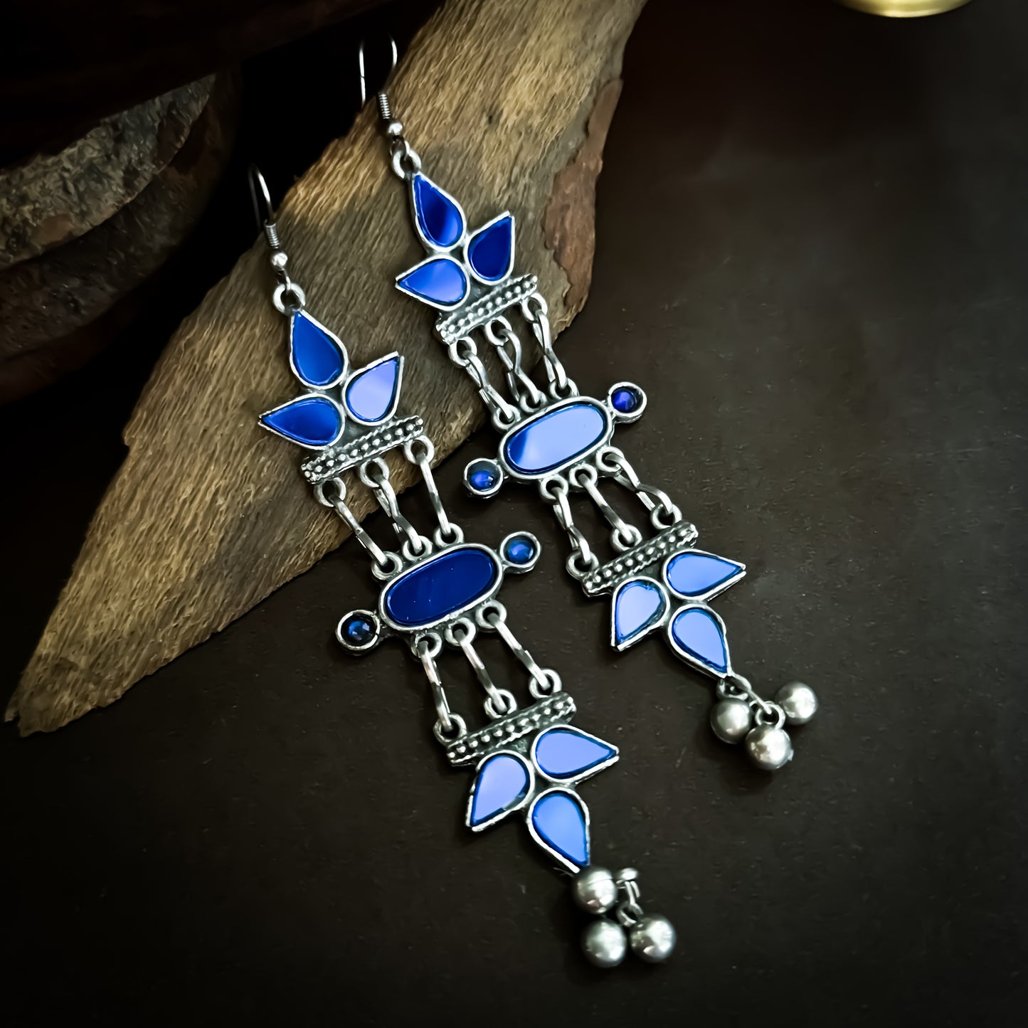 Vasundhara Afghani Vintage Mirror Earrings - Blue
