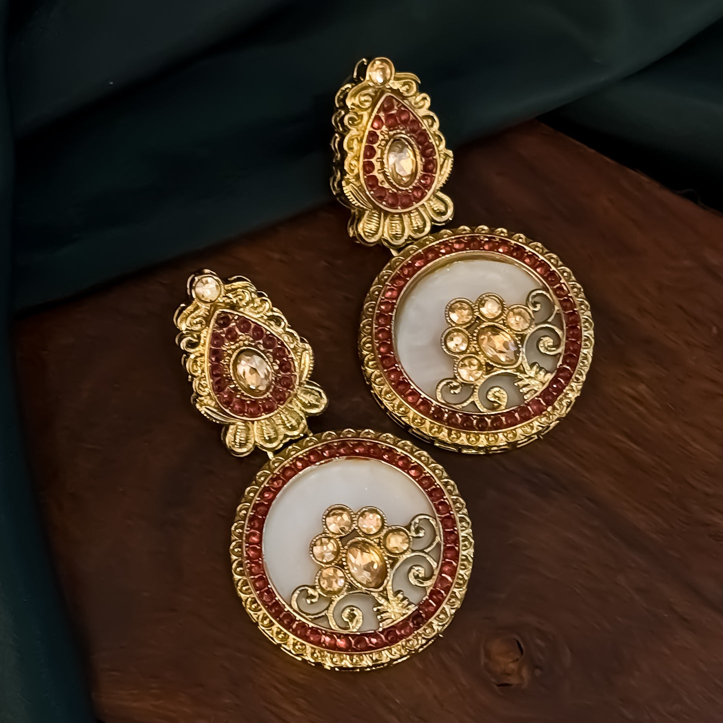 Itika Jadau MOP Chandbali Earrings - Wine