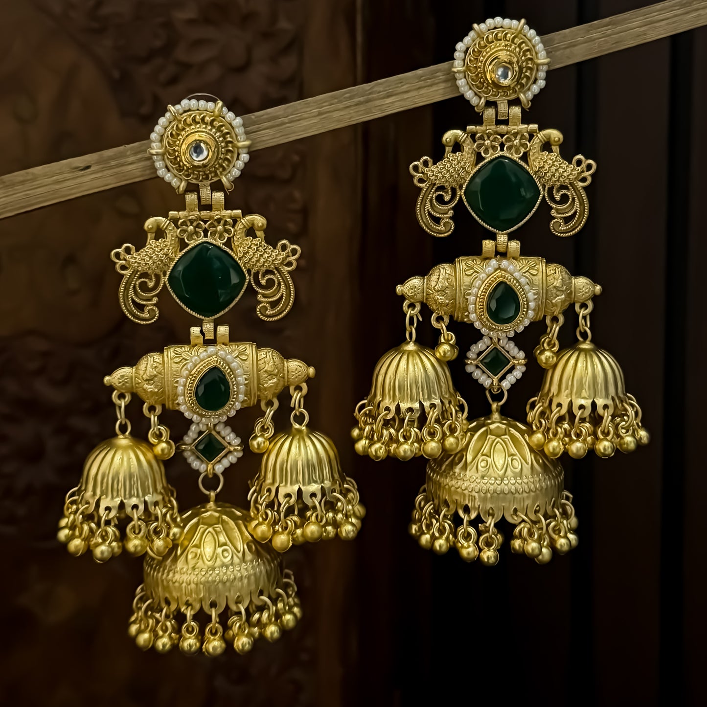 Falak Premium Kashmiri Matte Polish Jhumka Earrings - Green