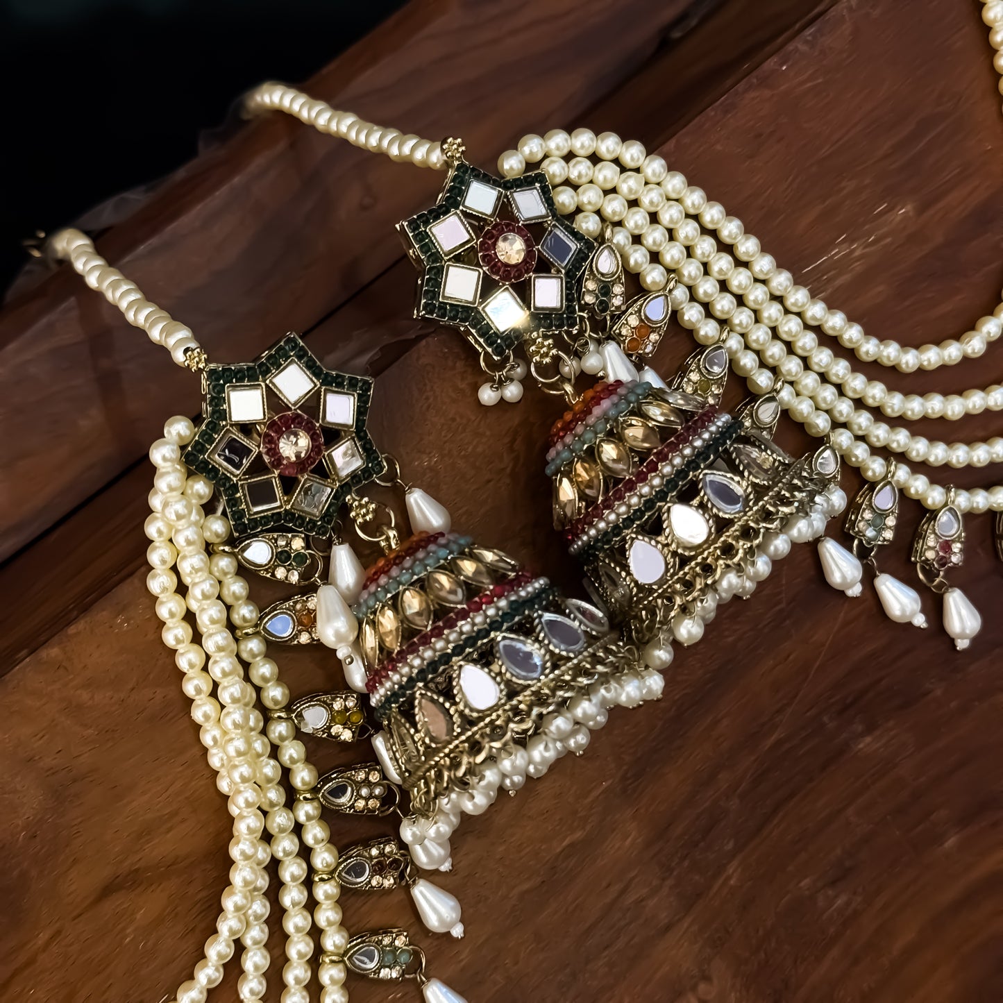 Padmavat Jadau Jhumka Earrings with Sahara & Teeka - Multi