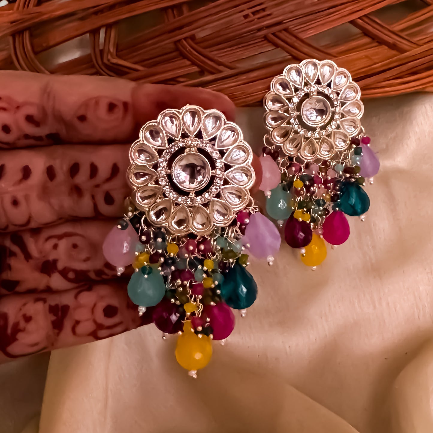 Myra Kundan Chandbali Earrings - Multi