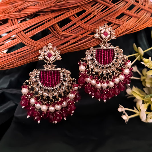 Mansa Kundan Pearl Chandbali - Hot Pink