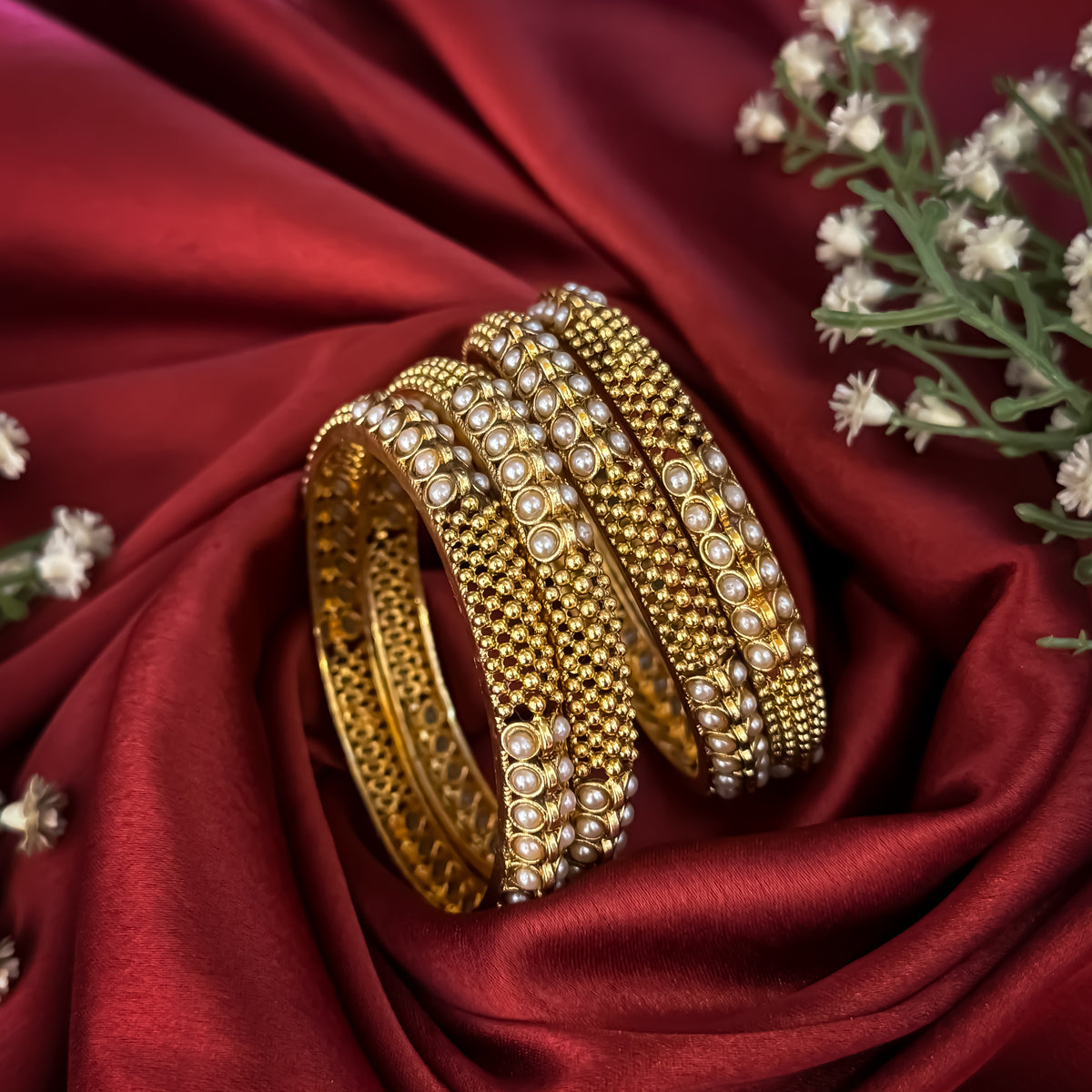 Vibhuti Temple Gold Bangles - Set of 4)