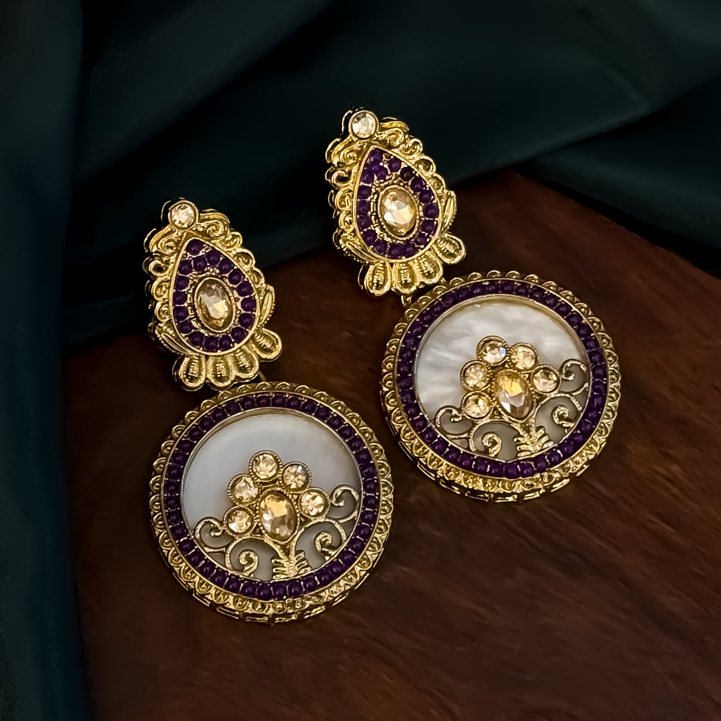 Itika Jadau MOP Chandbali Earrings - Purple