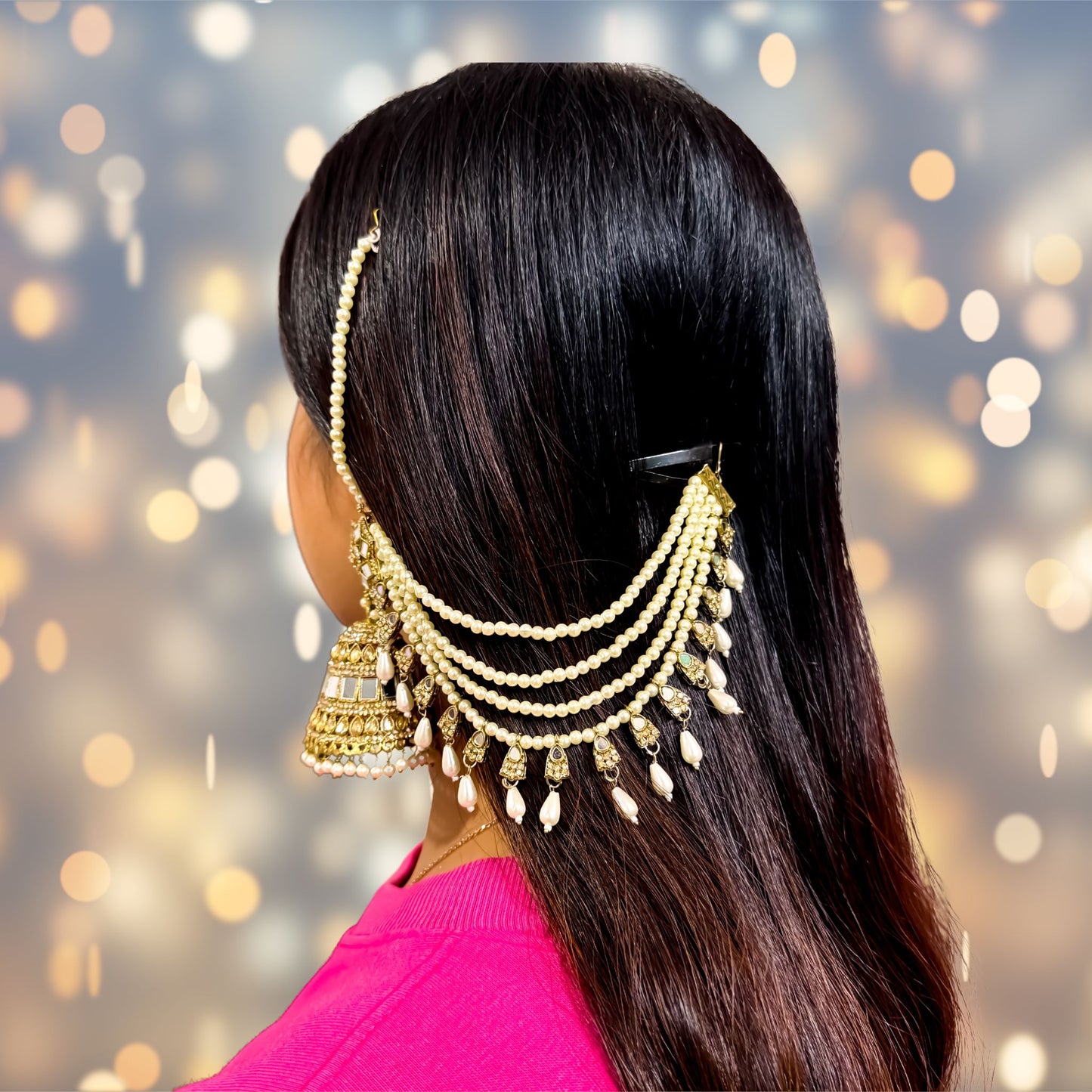 Rani Padmavat Jadau Jhumka Earrings with Sahara & Teeka - Golden